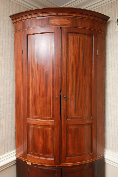 Vintage Mahogany Two-Part Corner Cabinet with Inlay