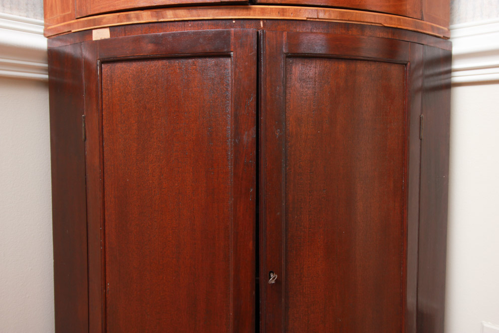 Vintage Mahogany Two-Part Corner Cabinet with Inlay