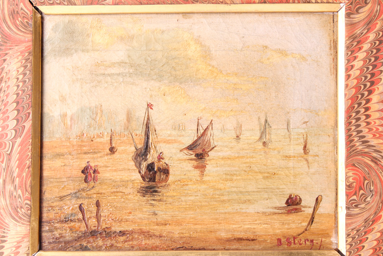 B. Stern Antique Maritime Oil Painting on Canvas