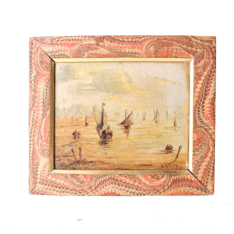 B. Stern Antique Maritime Oil Painting on Canvas