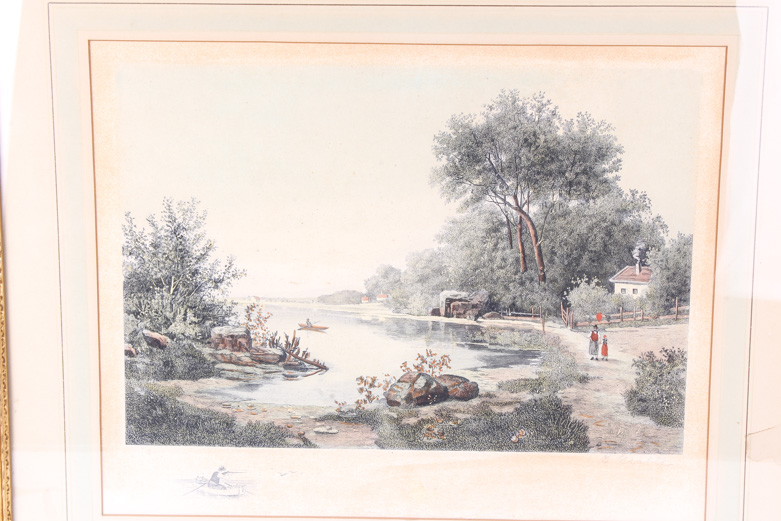 B. Grable Vintage Engraving on Paper "Hunting Scene"
