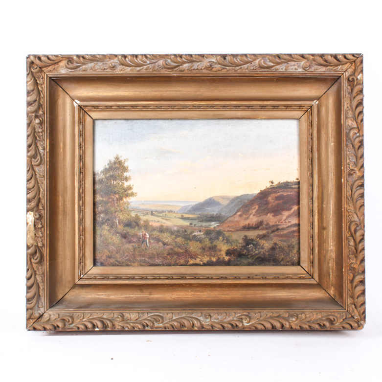 Antique Continental School-Style Landscape Oil Painting on Wood Panel