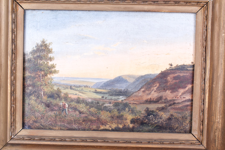 Antique Continental School-Style Landscape Oil Painting on Wood Panel