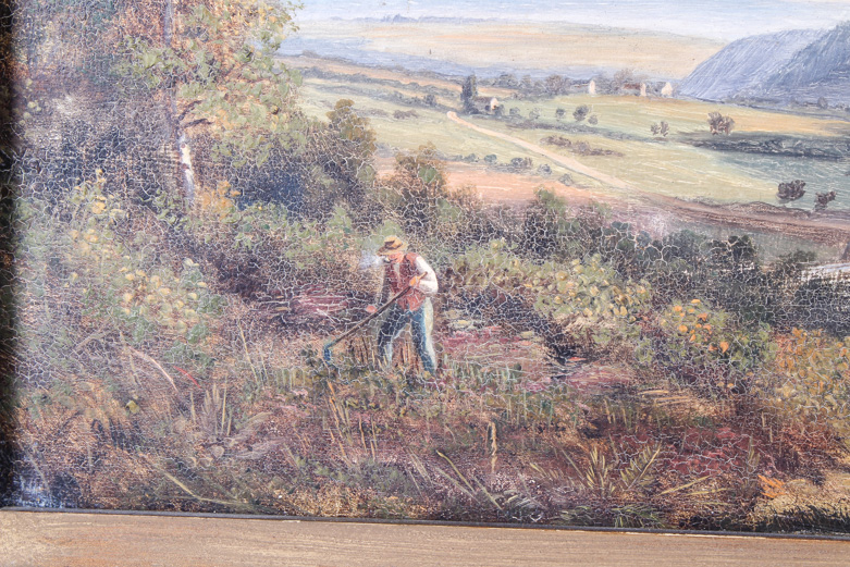 Antique Continental School-Style Landscape Oil Painting on Wood Panel