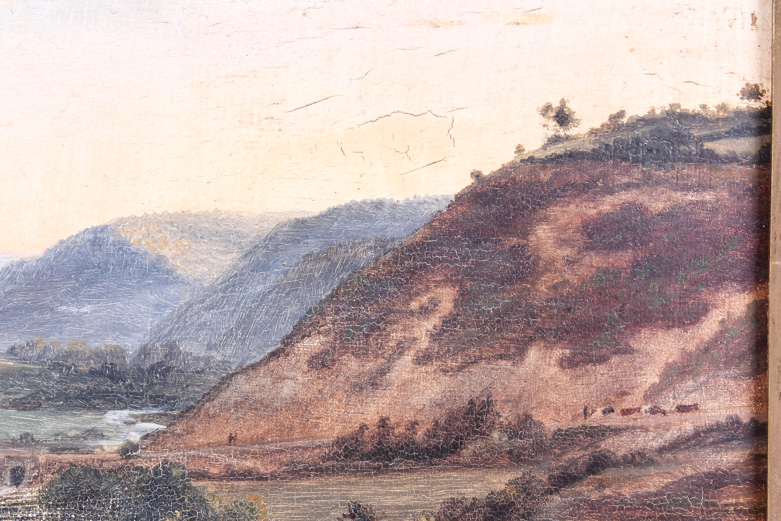 Antique Continental School-Style Landscape Oil Painting on Wood Panel