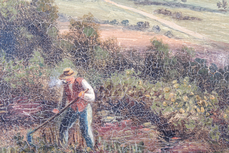 Antique Continental School-Style Landscape Oil Painting on Wood Panel