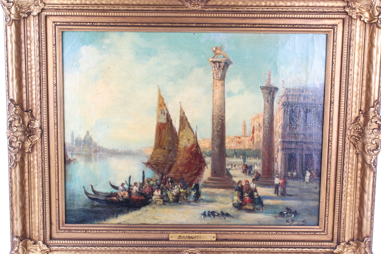 Nicholas Briganti Italian Harbor Scene Oil Painting on Canvas