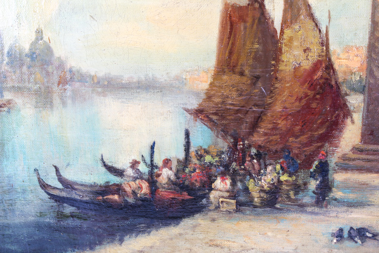 Nicholas Briganti Italian Harbor Scene Oil Painting on Canvas