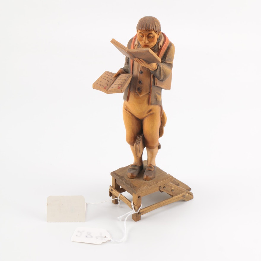 Vintage Wood Carved Bookworm Figurine by Anri