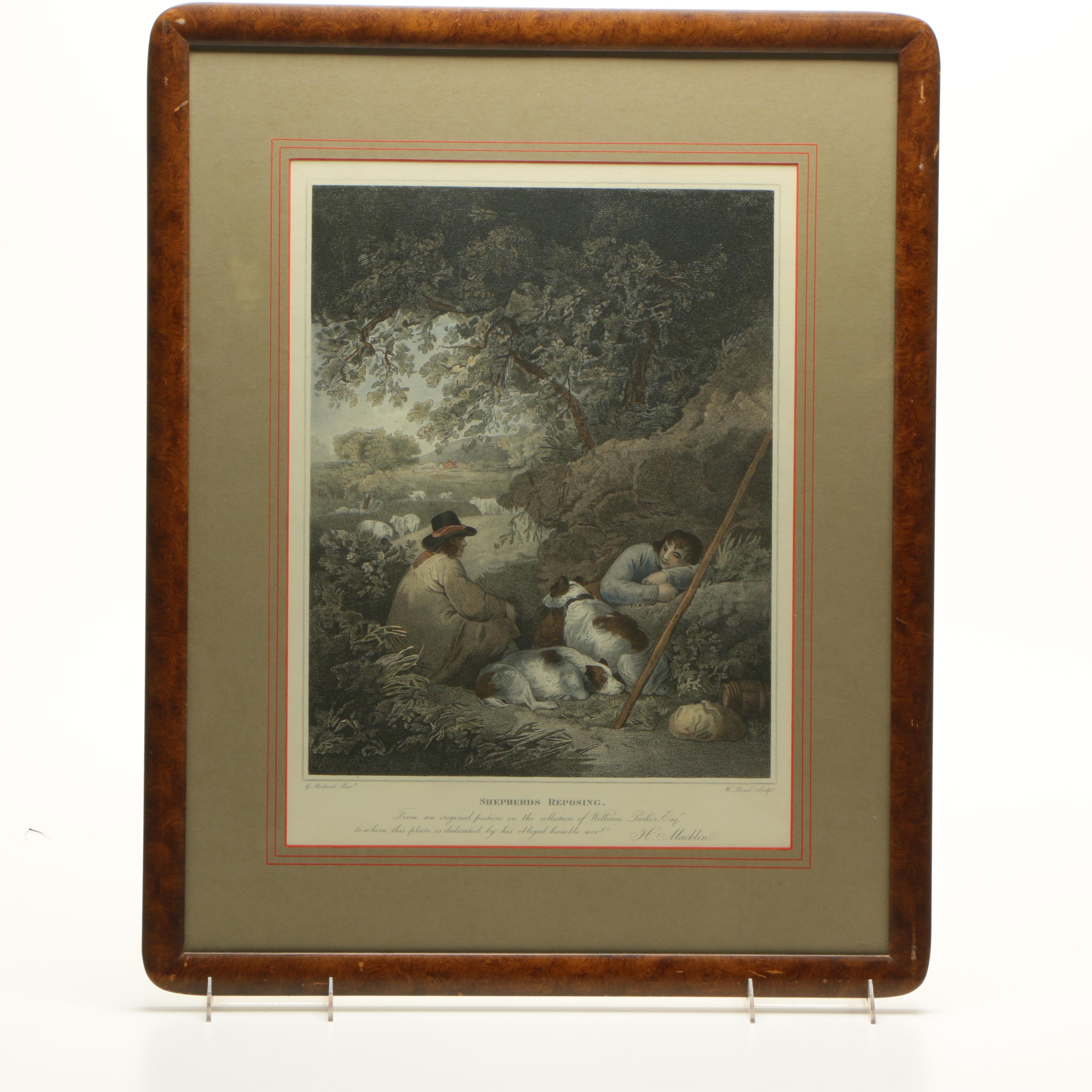 Hand-Colored Engraving after George Moreland "Shepherds Reposing"