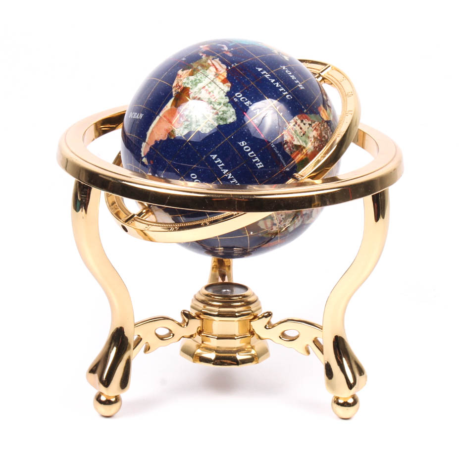 Lapis Lazuli Tabletop Globe with Semi-Precious Inlay