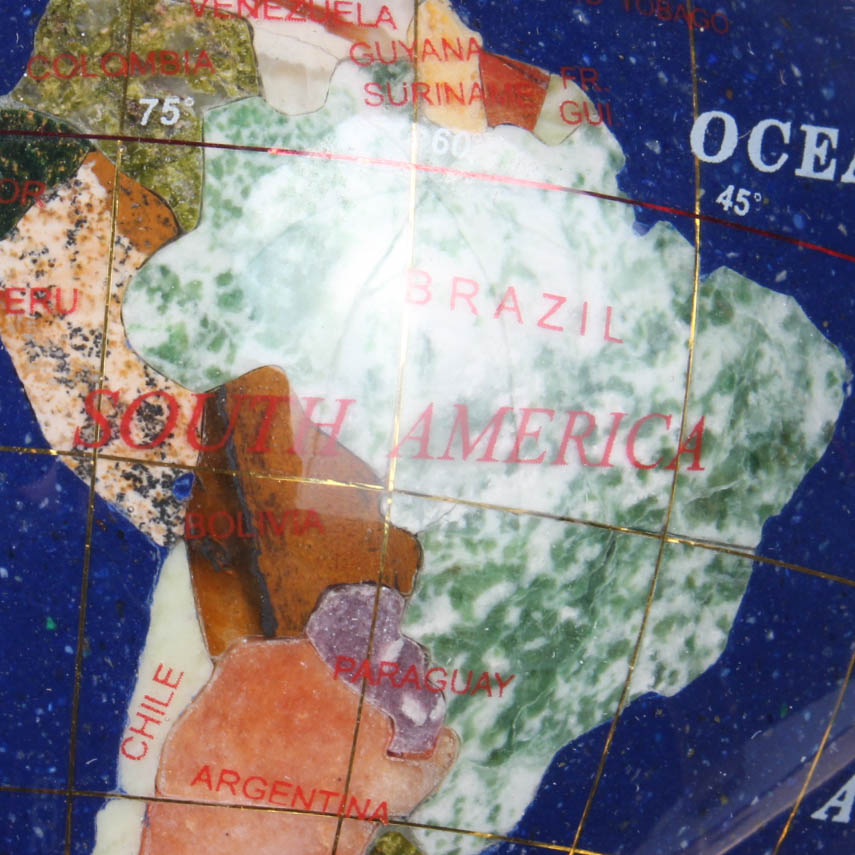 Lapis Lazuli Tabletop Globe with Semi-Precious Inlay