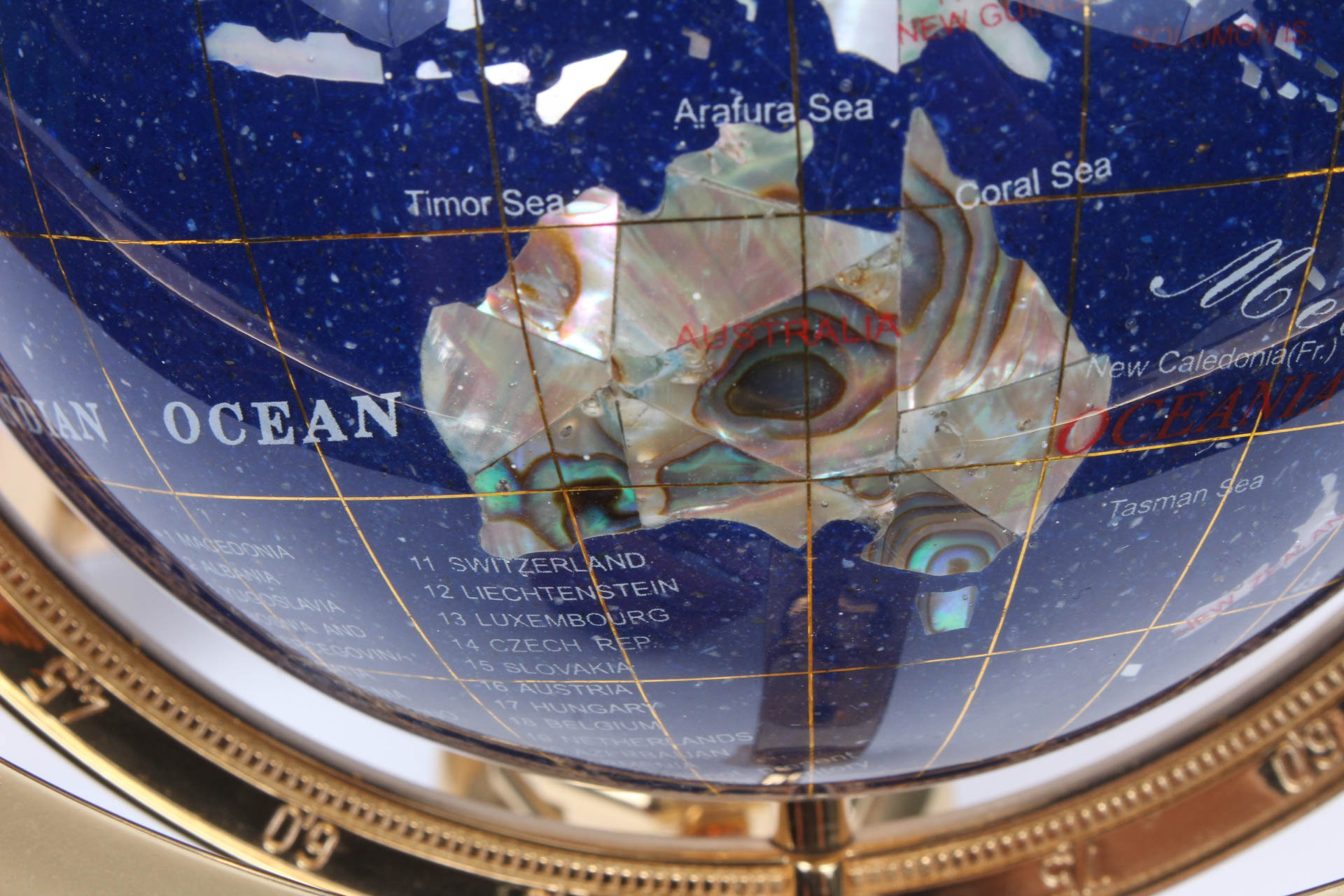 Lapis Lazuli Tabletop Globe with Semi-Precious Inlay