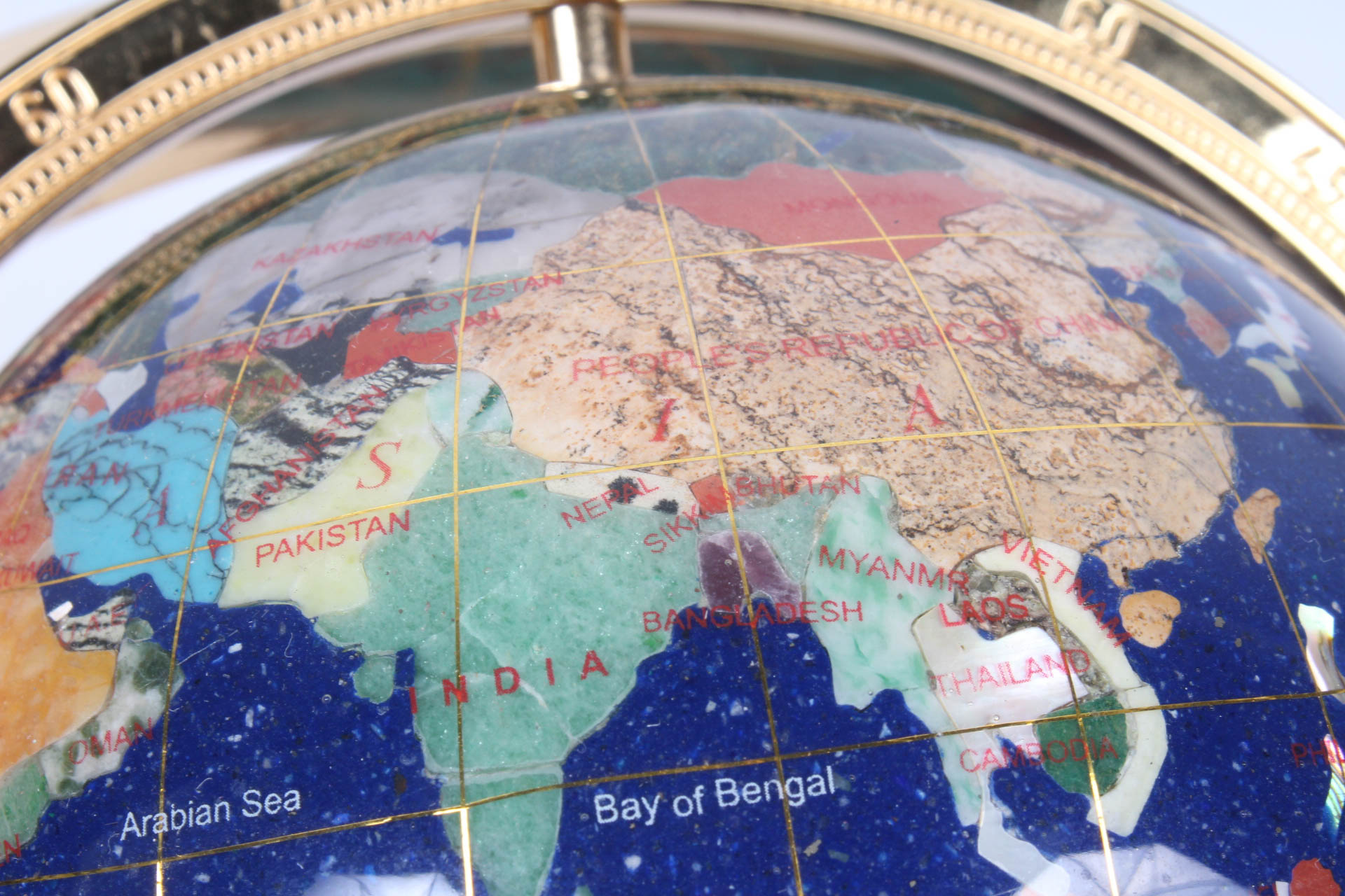 Lapis Lazuli Tabletop Globe with Semi-Precious Inlay