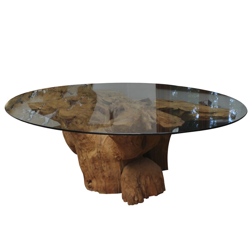 David L. Spiesman Jr. Carved Wood Table with Glass Top