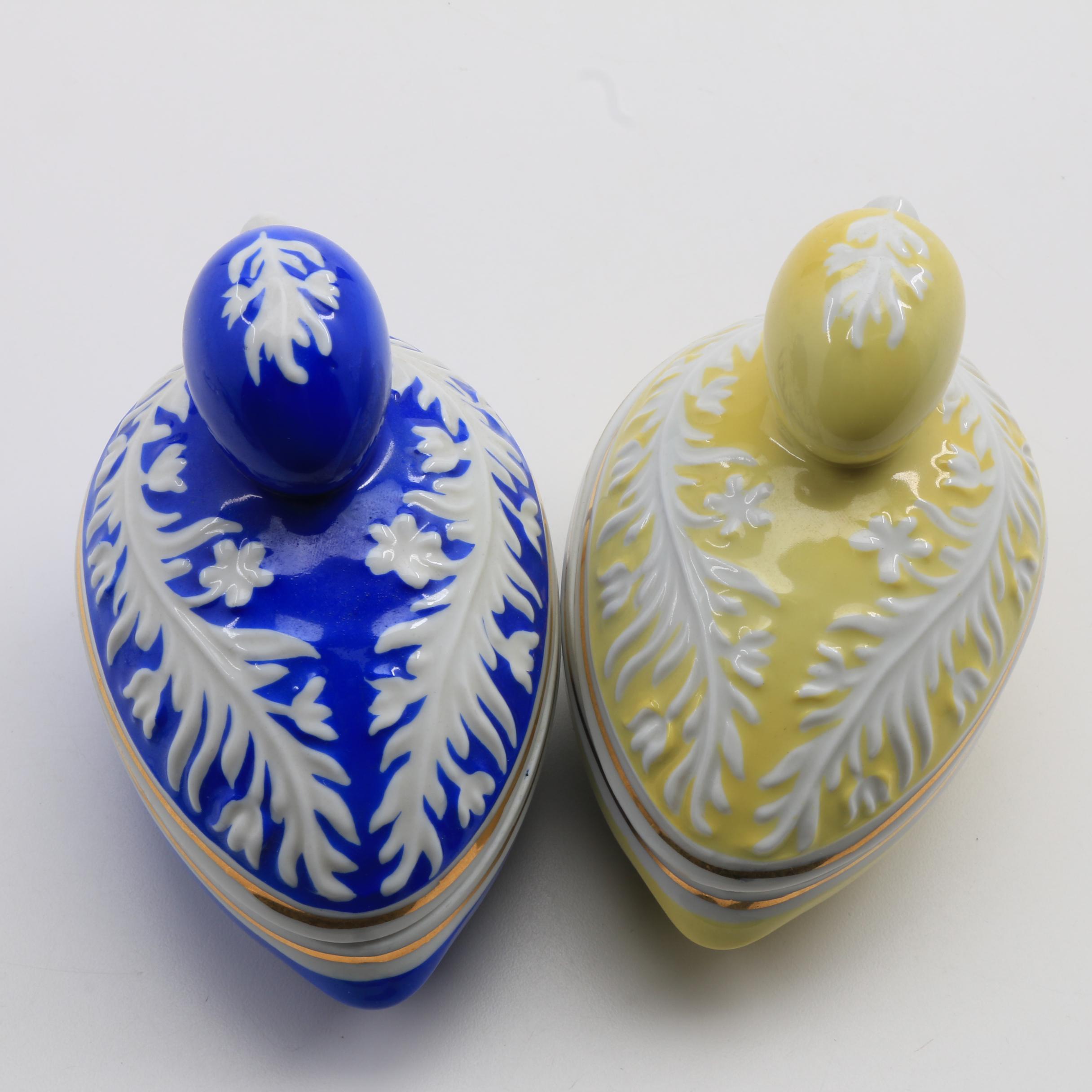 Two Hollohaza Porcelain Duck Trinket Boxes