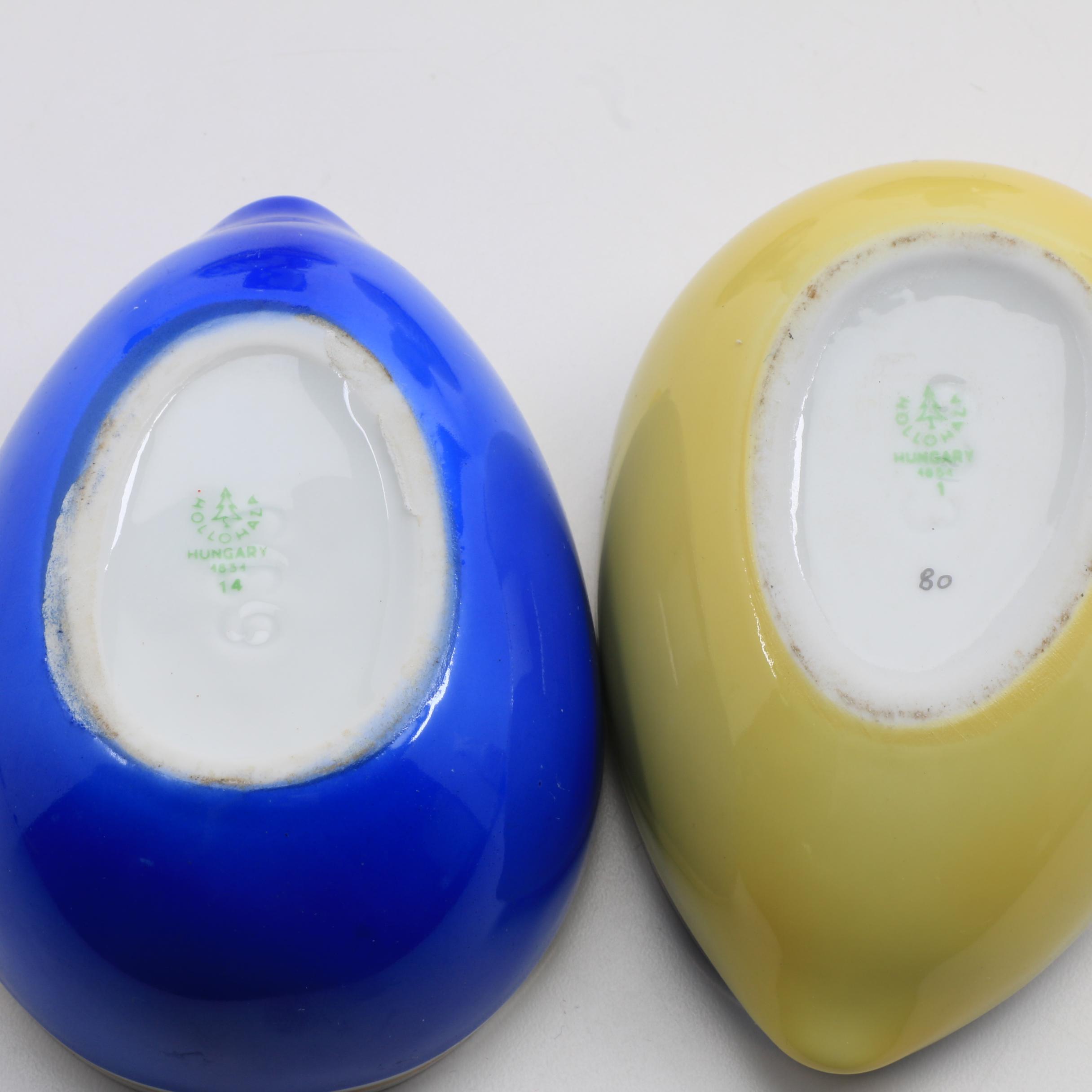 Two Hollohaza Porcelain Duck Trinket Boxes