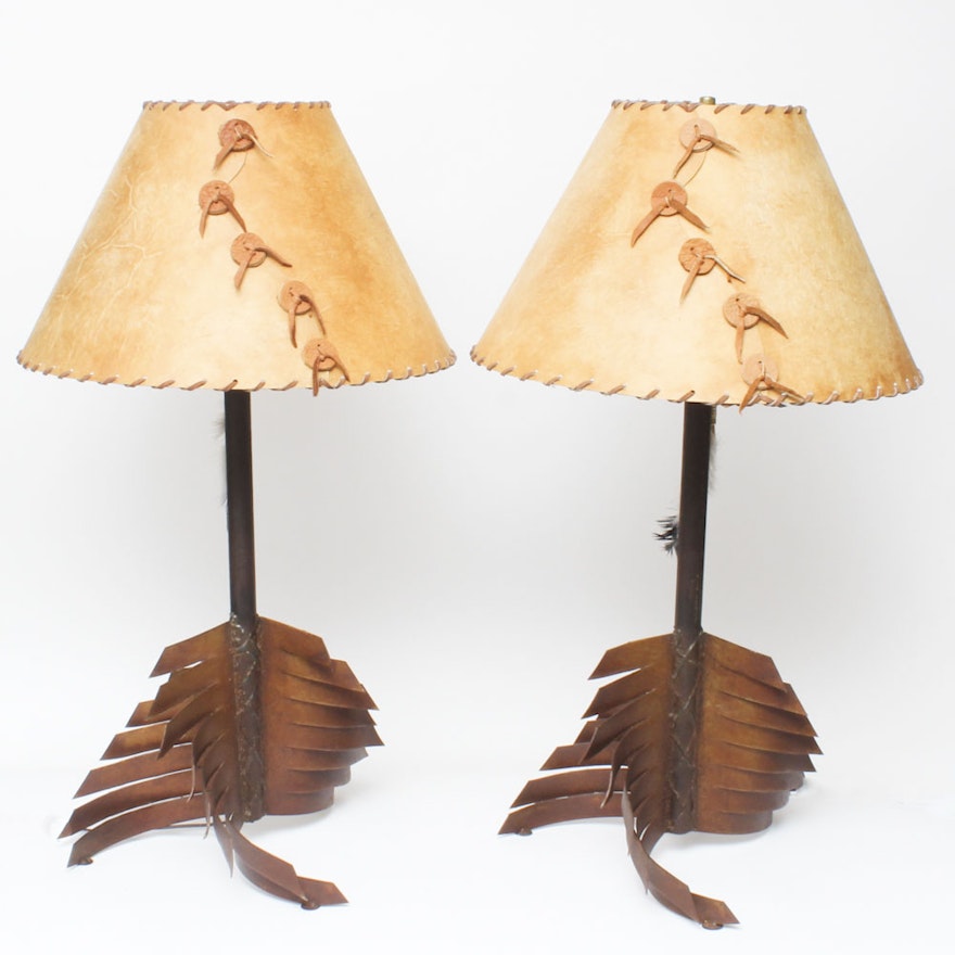 Pair of Matching Table Lamps with Copper Accents