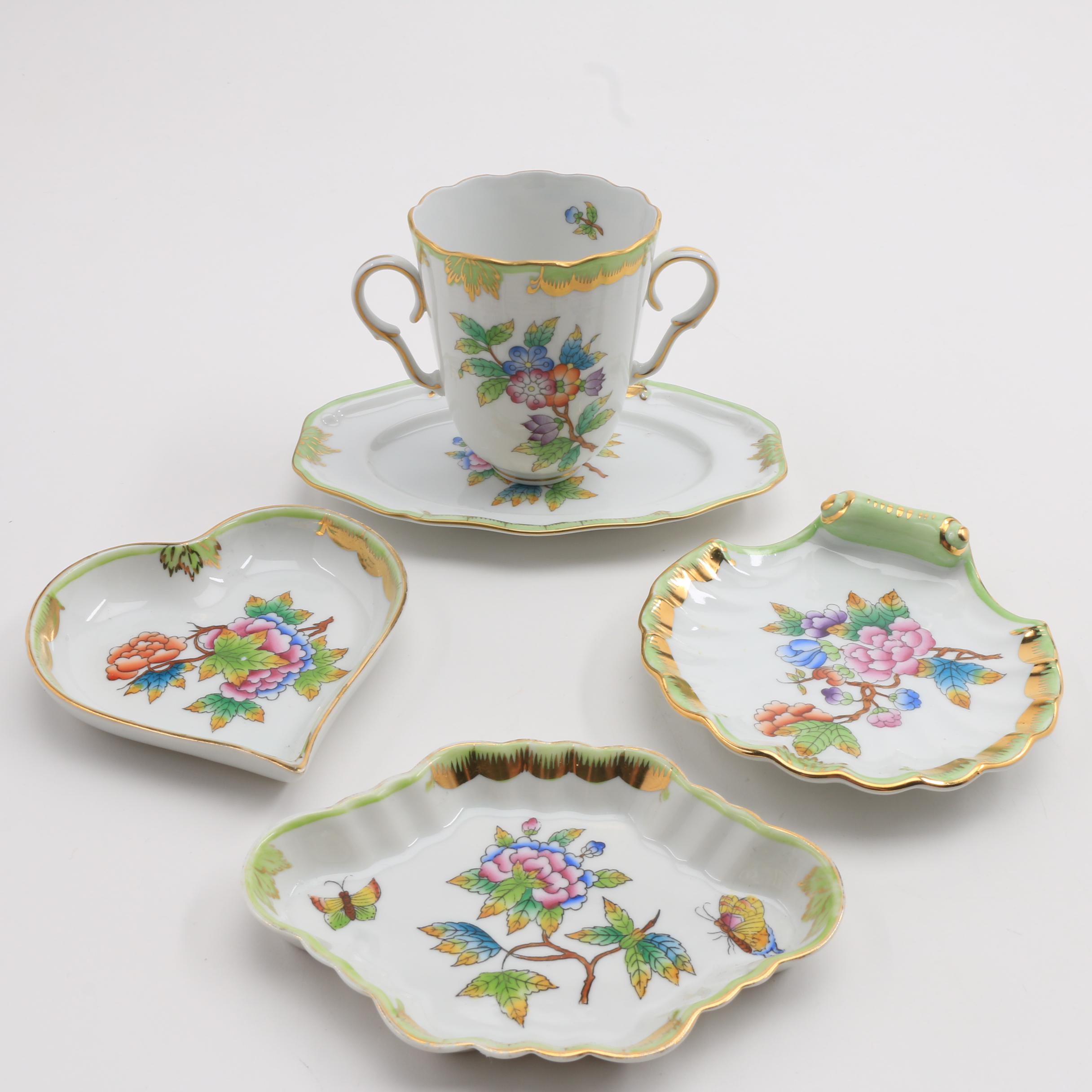 Herend "Queen Victoria" Cup,  Pin Trays, Heart and Shell Dishes