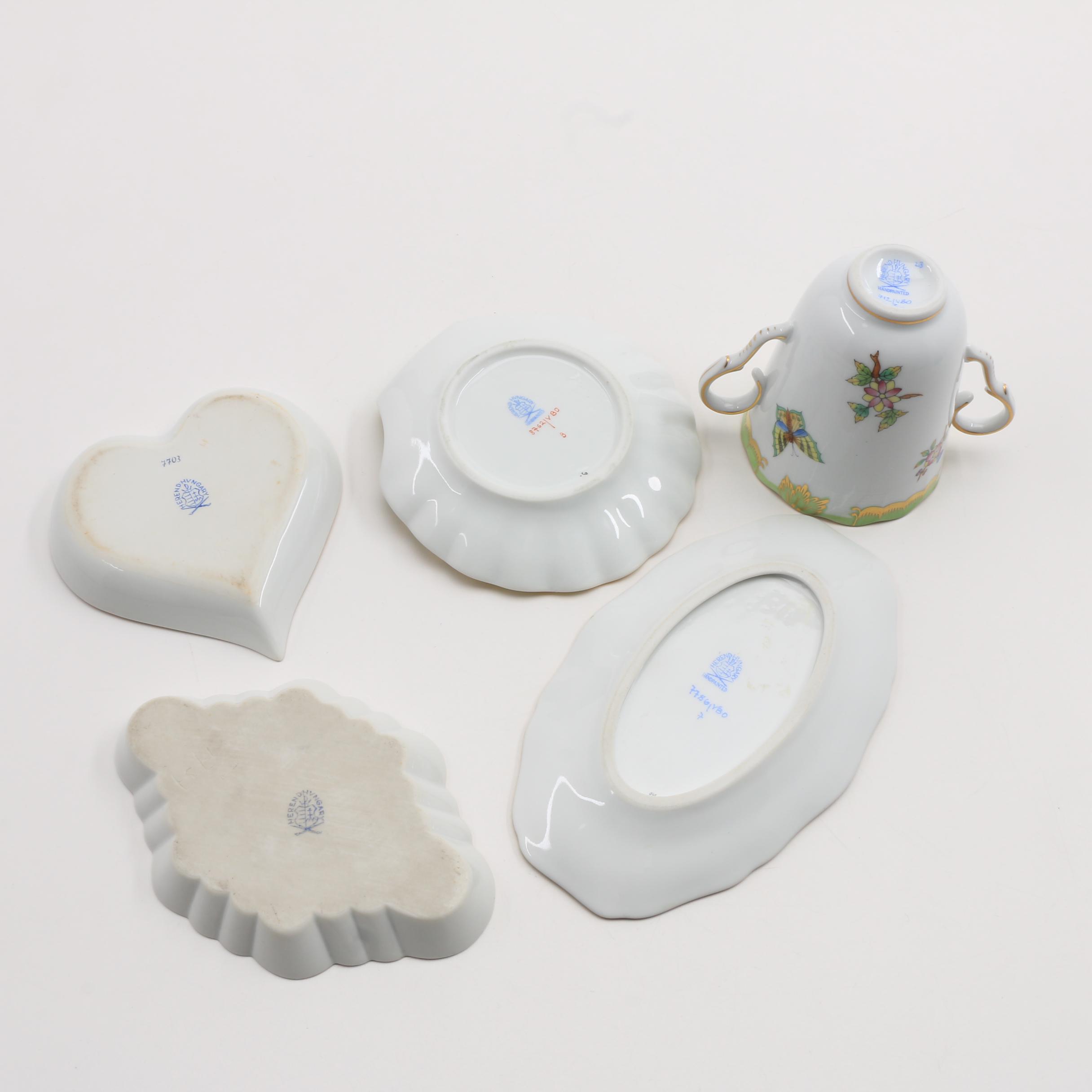 Herend "Queen Victoria" Cup,  Pin Trays, Heart and Shell Dishes