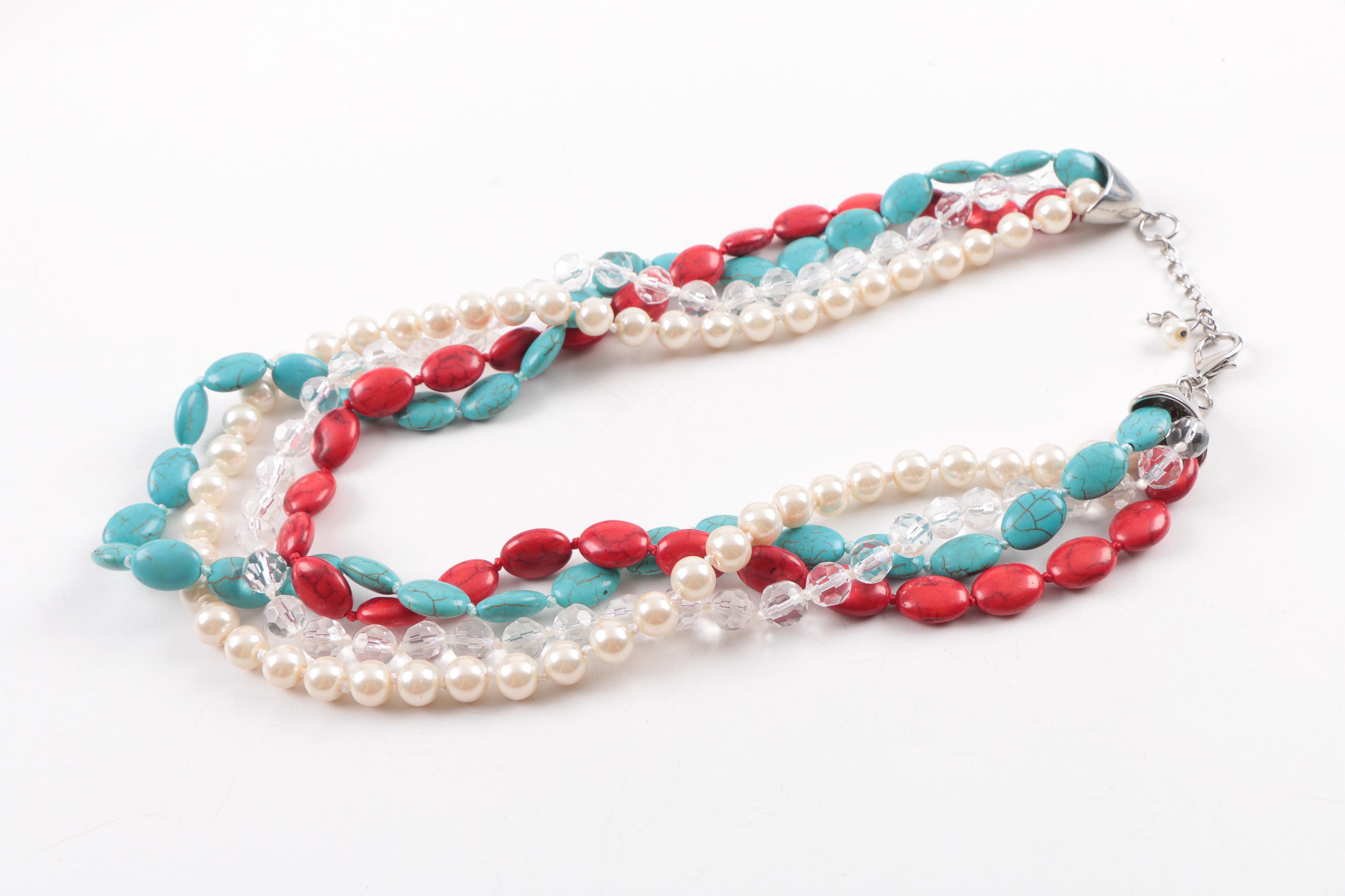 Collection of Faux Pearl and Blue Tone Gemstone Jewelry