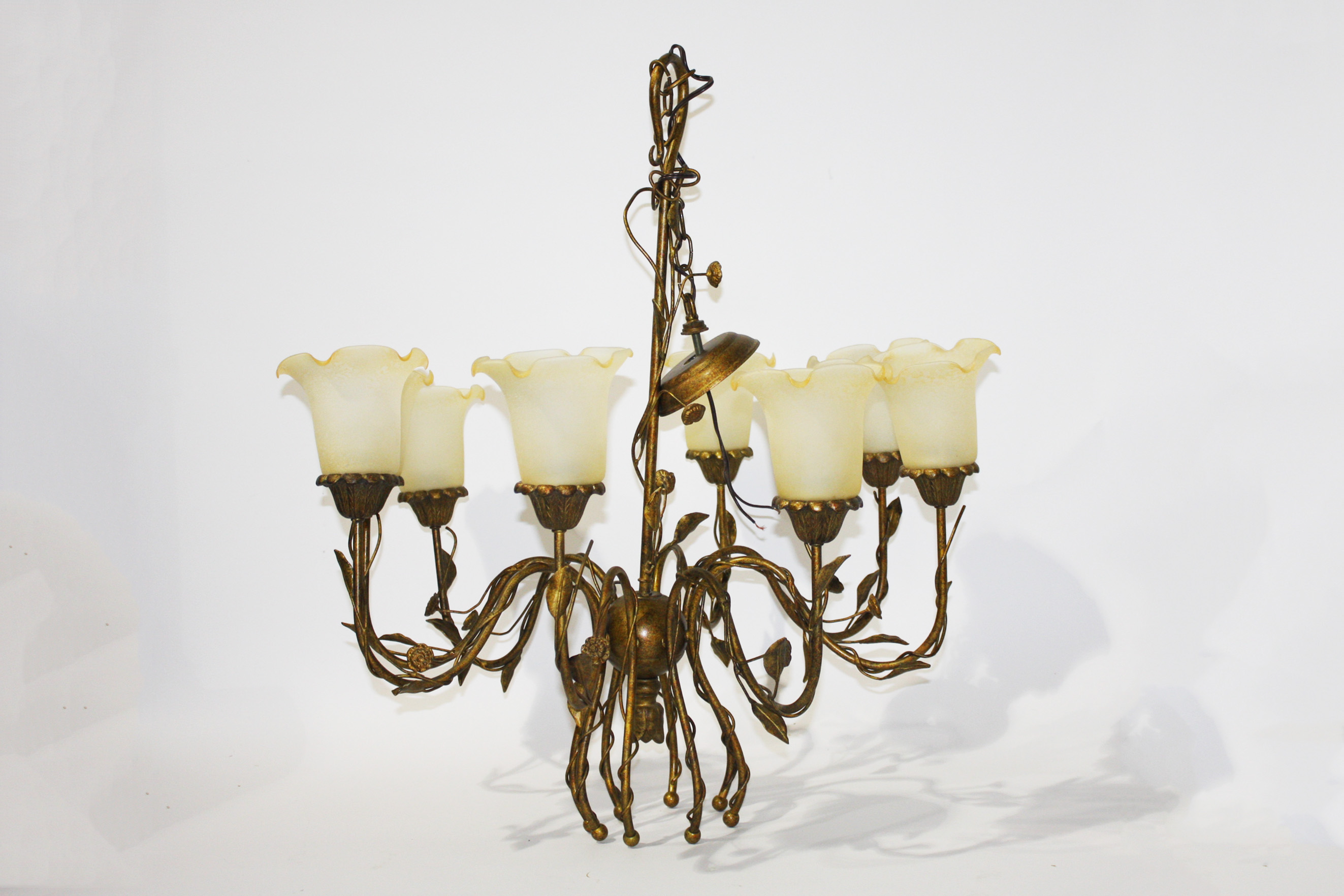 Brass Leaf and Scroll Chandelier