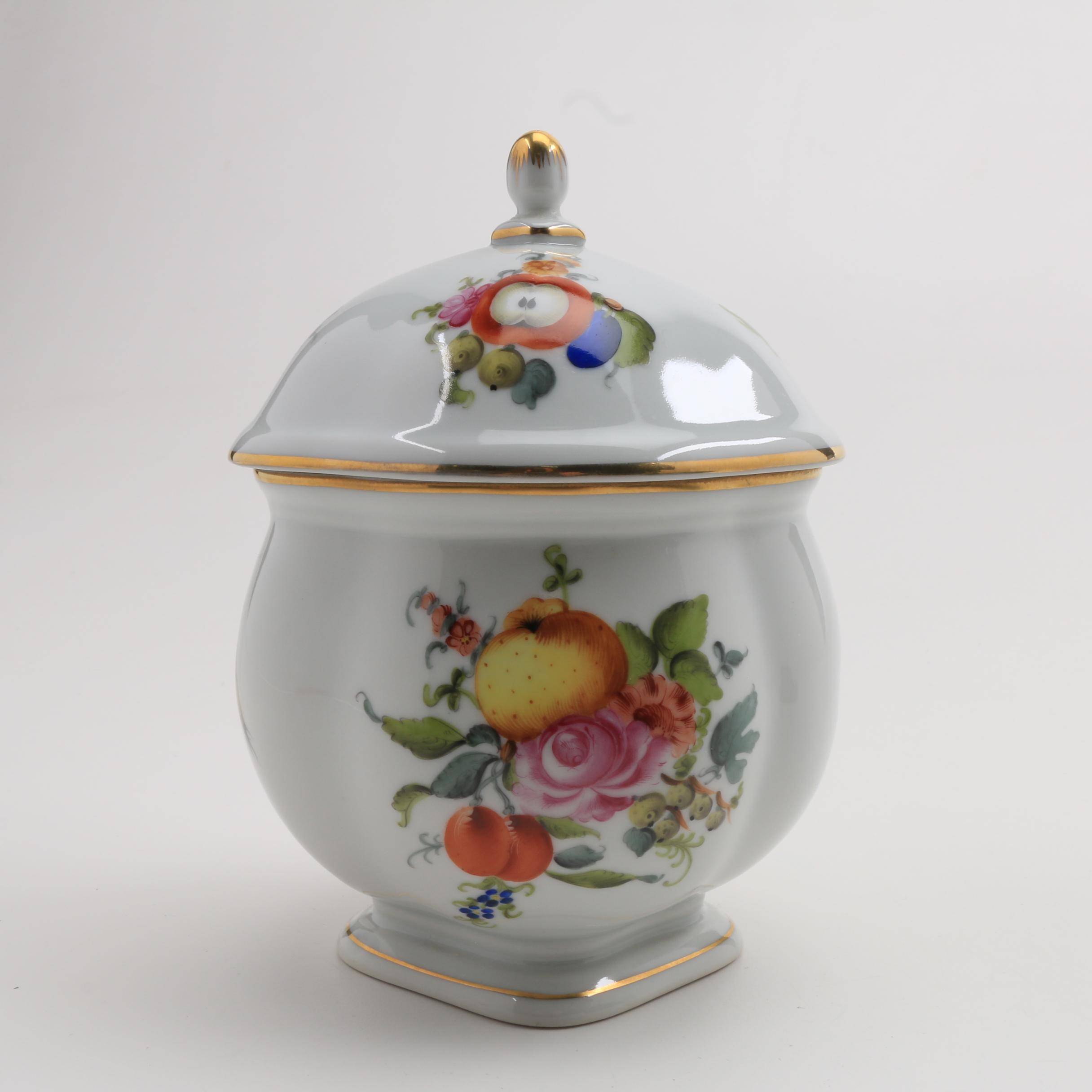 Herend Porcelain Covered Pot, Butter Pat and Salt Dishes