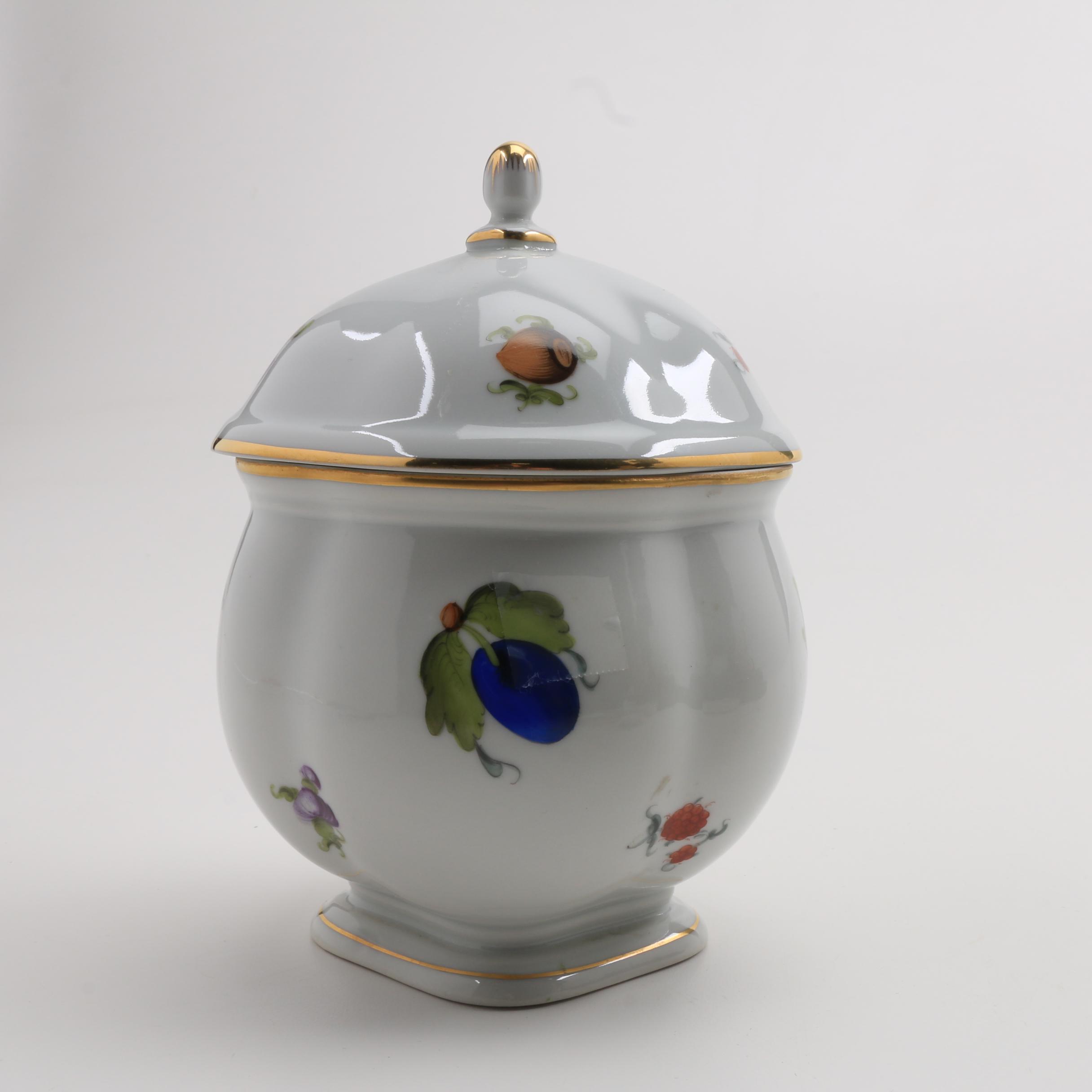 Herend Porcelain Covered Pot, Butter Pat and Salt Dishes