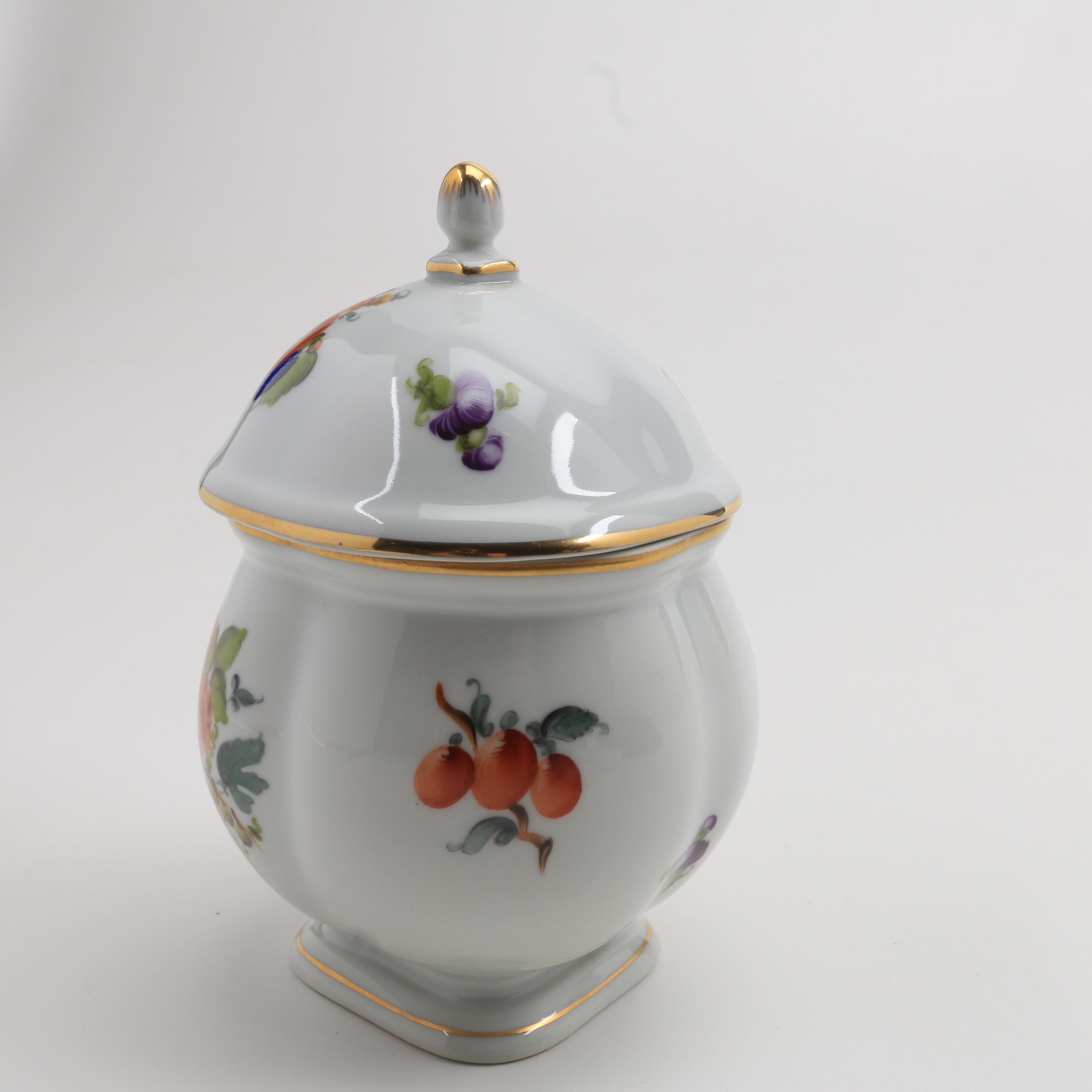 Herend Porcelain Covered Pot, Butter Pat and Salt Dishes