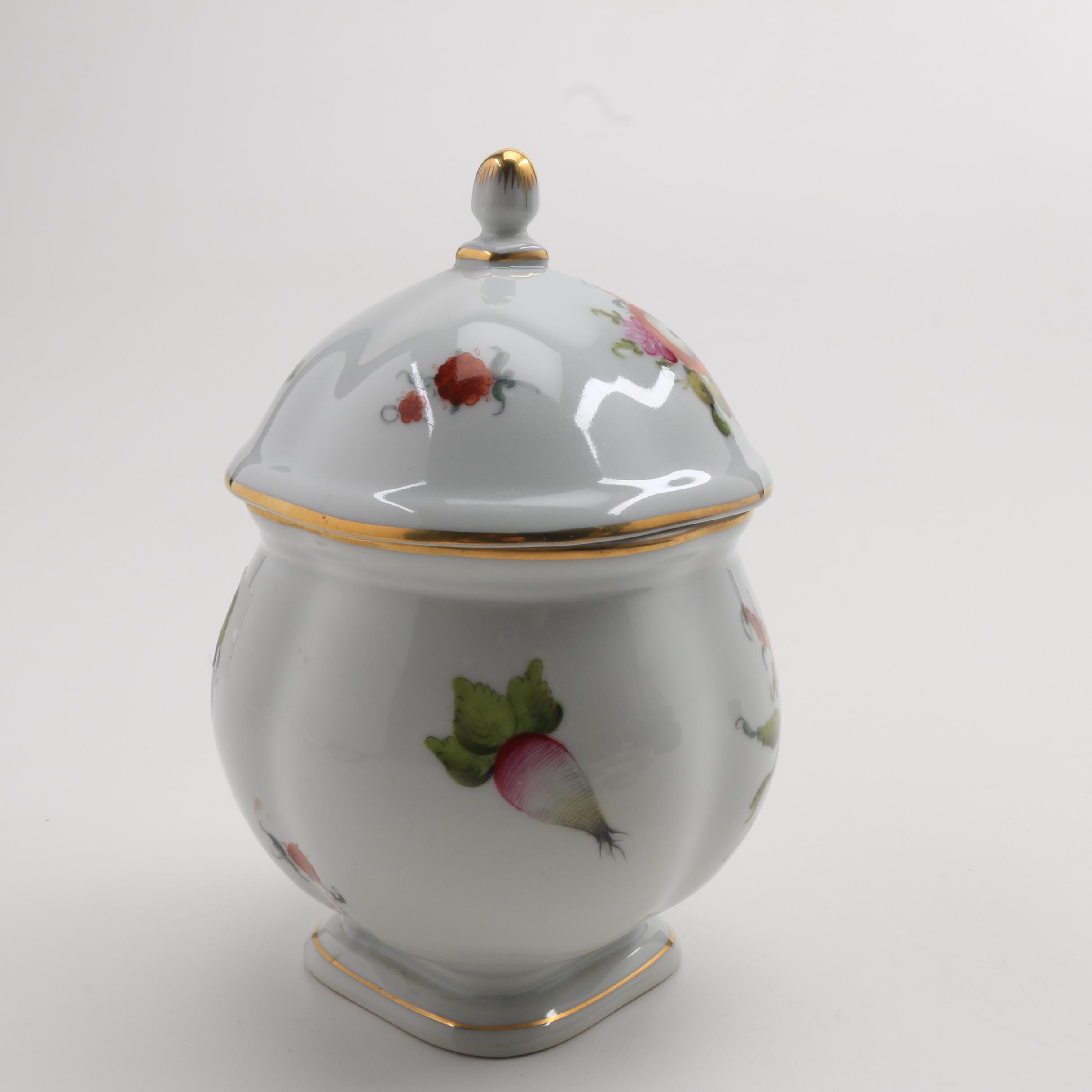 Herend Porcelain Covered Pot, Butter Pat and Salt Dishes