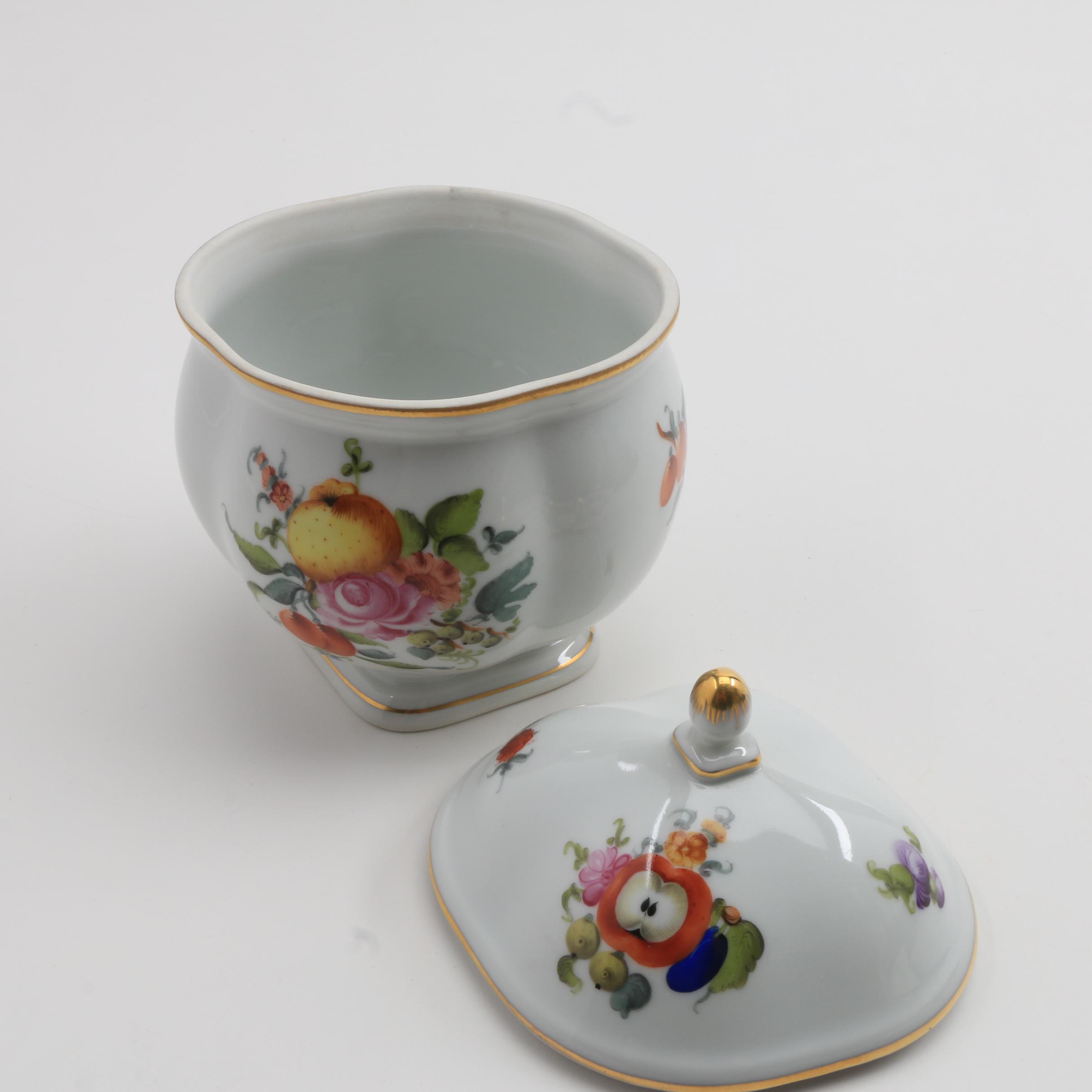 Herend Porcelain Covered Pot, Butter Pat and Salt Dishes