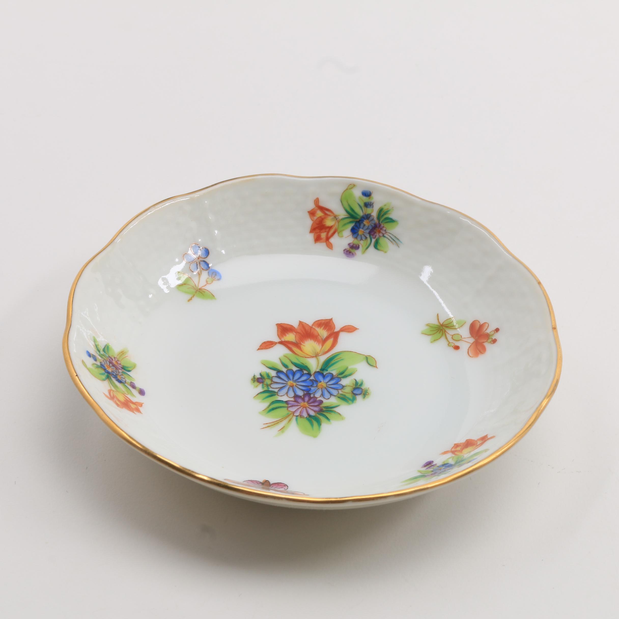 Herend Porcelain Covered Pot, Butter Pat and Salt Dishes