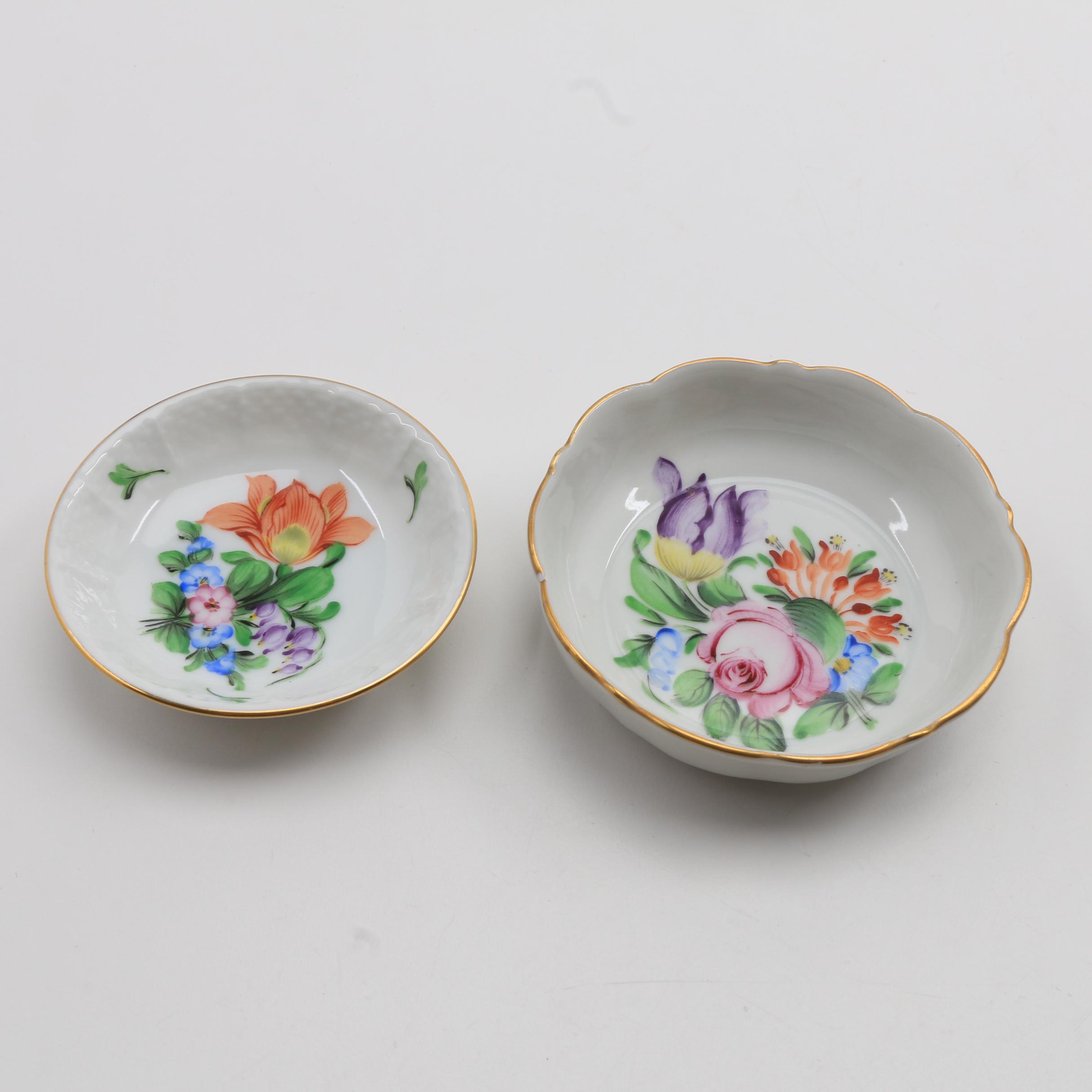 Herend Porcelain Covered Pot, Butter Pat and Salt Dishes