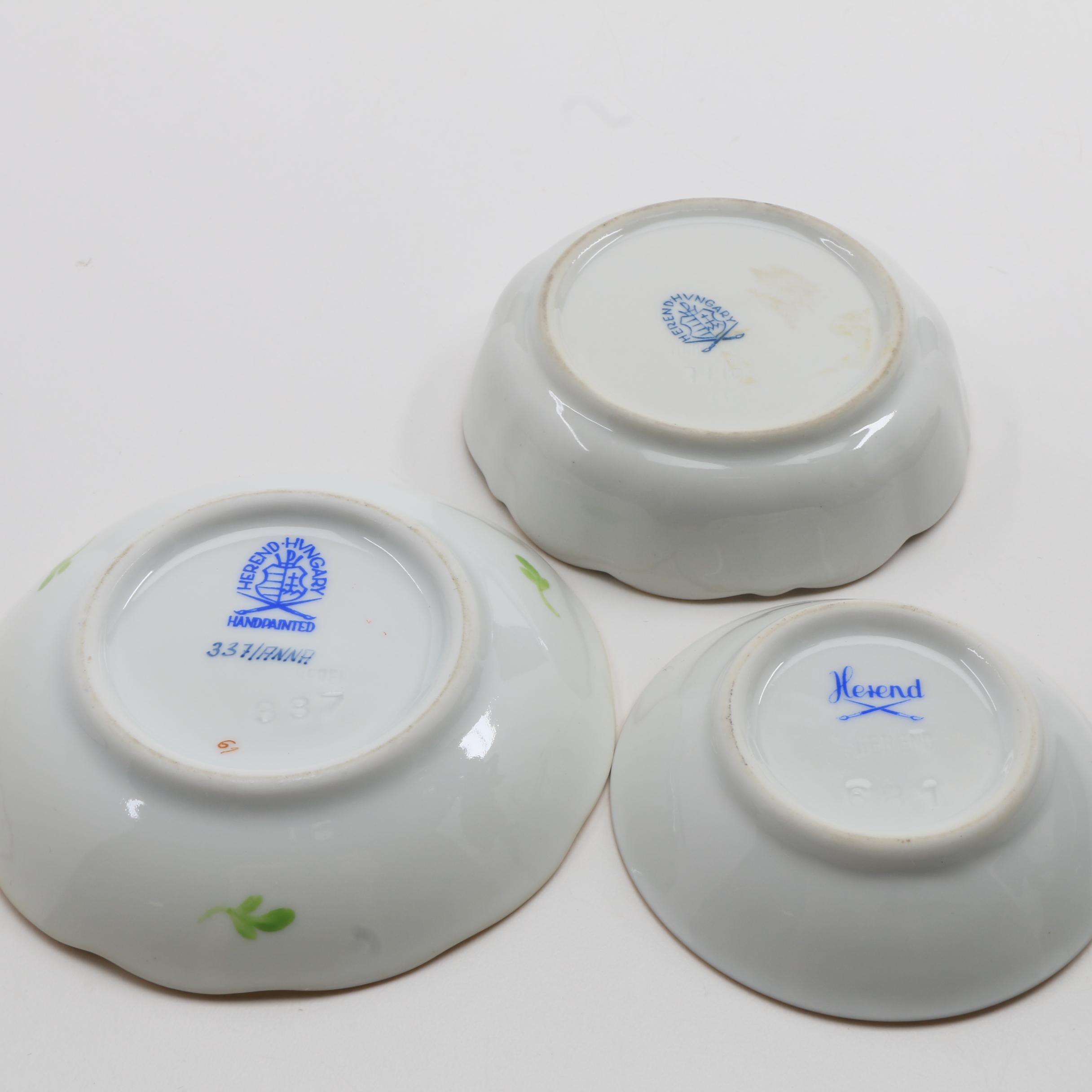 Herend Porcelain Covered Pot, Butter Pat and Salt Dishes