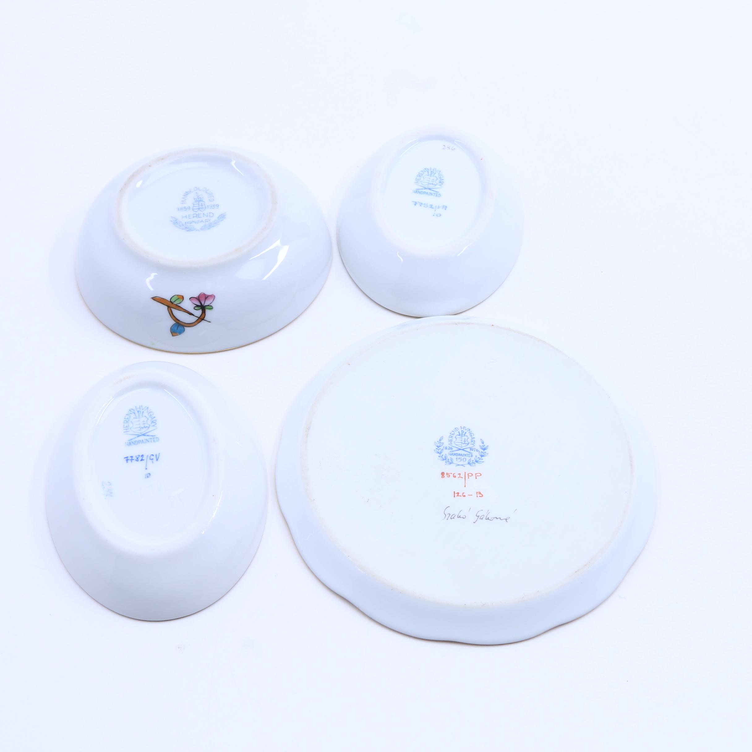 Four Small Herend Hand Painted Porcelains