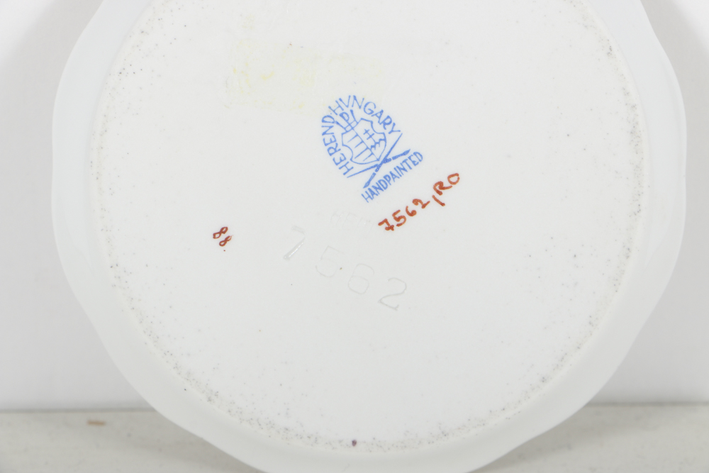 Twelve Herend Porcelain Butter Pats In Glass Top Display Case