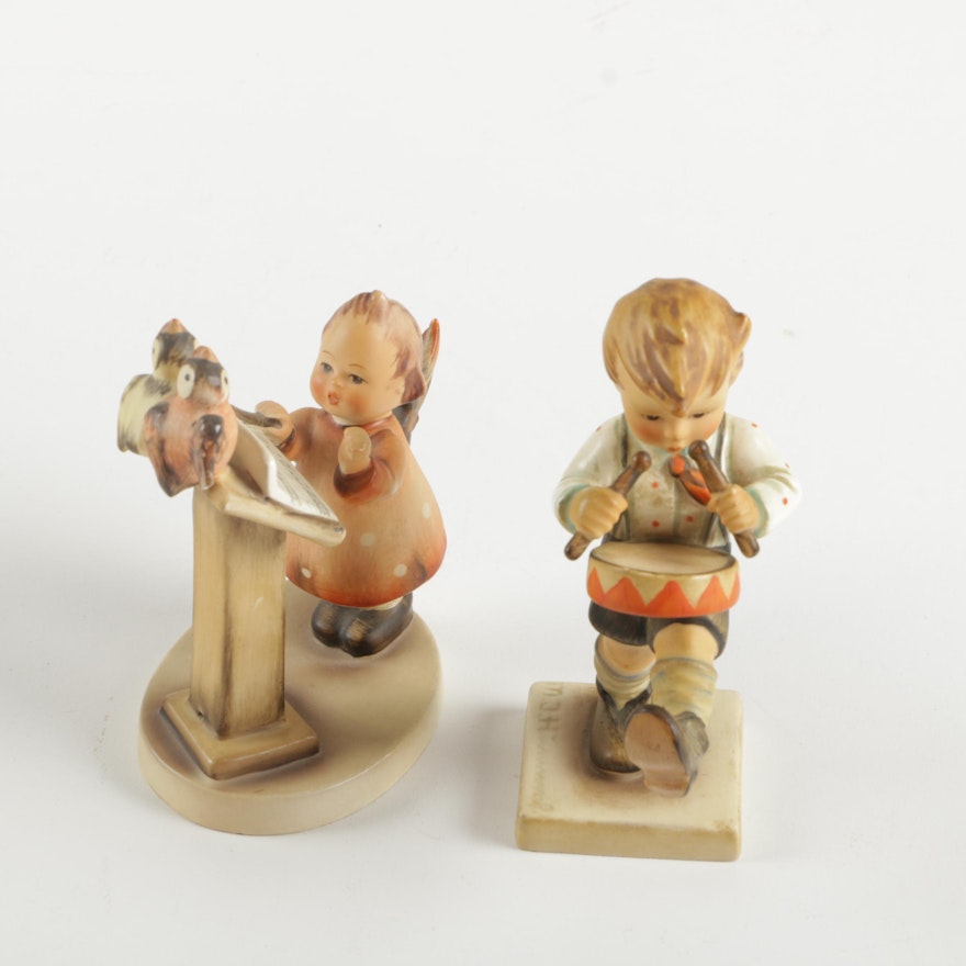 Vintage "Little Drummer Boy" and "Bird Duet" Porcelain Hummel Figurines