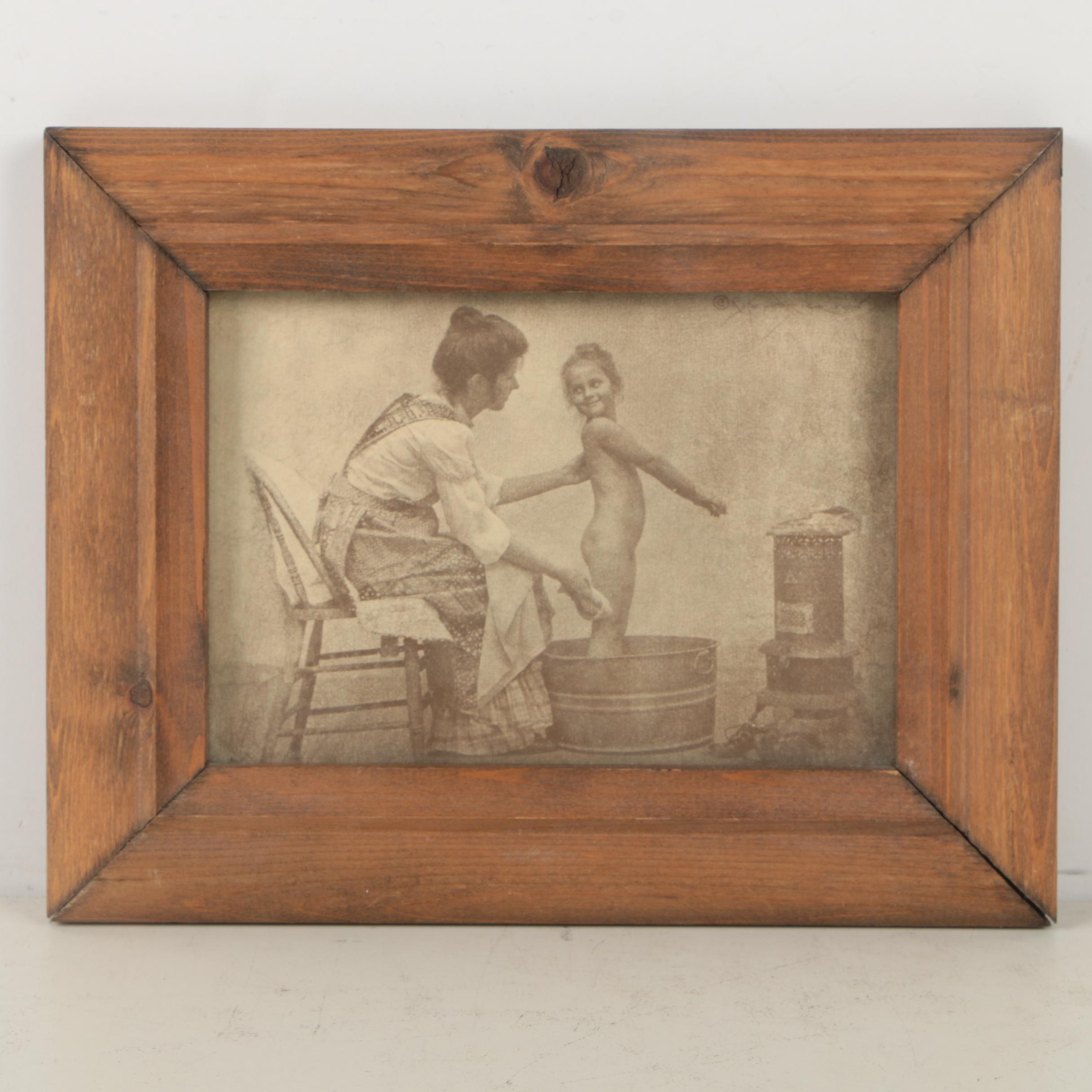 Offset Lithograph After R. Hendrickson's Photograph "Bath Time Mother and Child"