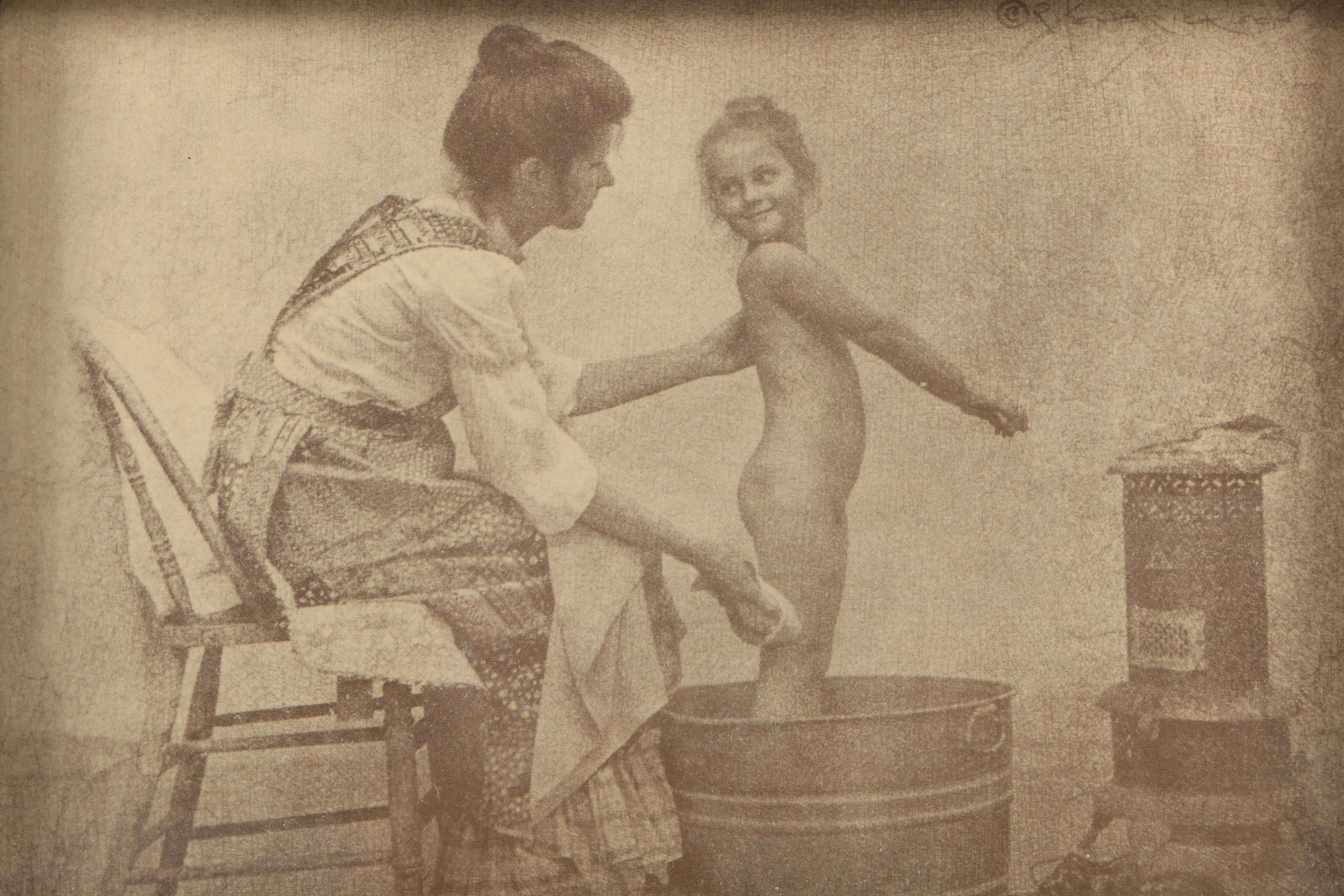 Offset Lithograph After R. Hendrickson's Photograph "Bath Time Mother and Child"
