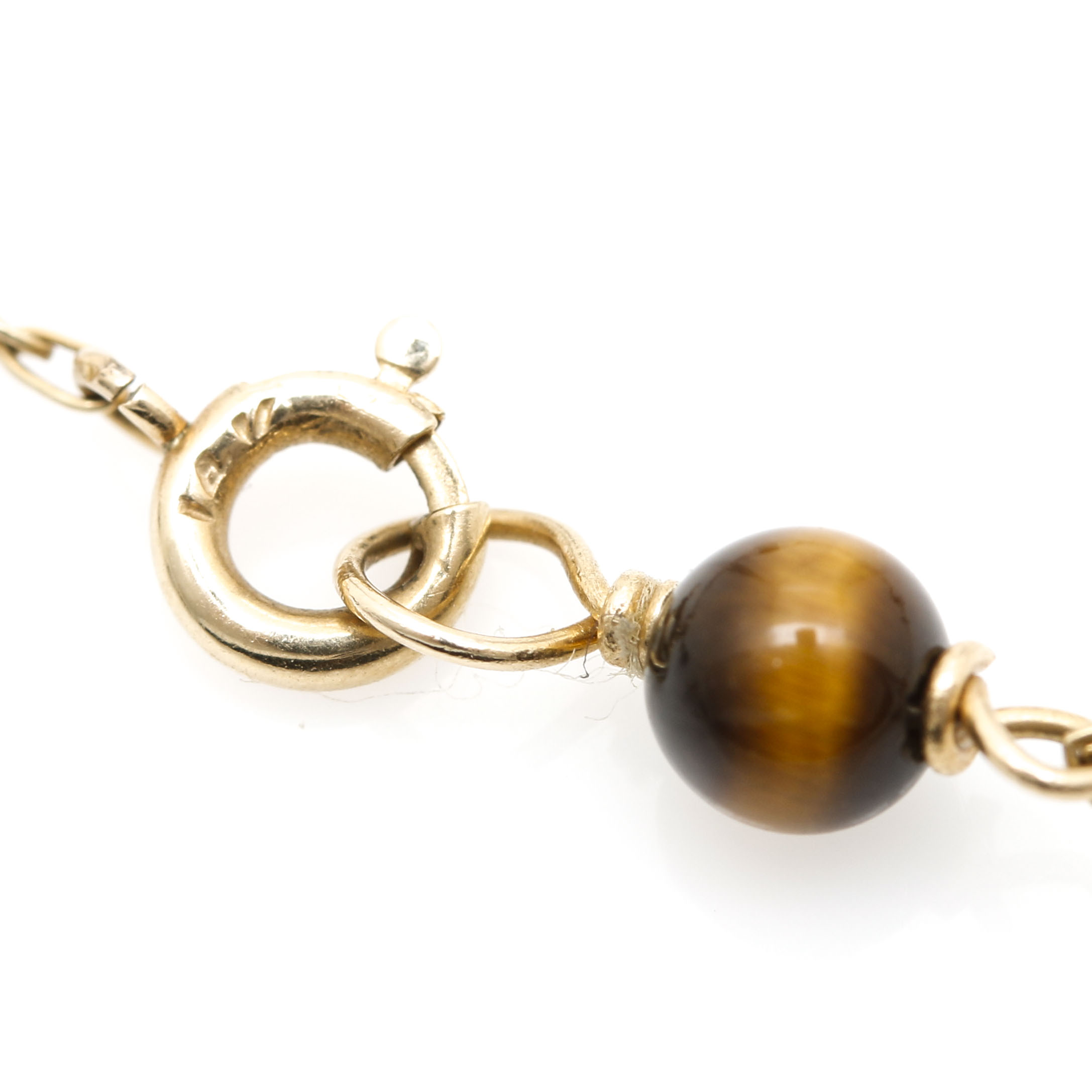 Assortment of 14K Yellow Gold Chain Necklaces Including Tiger's Eye