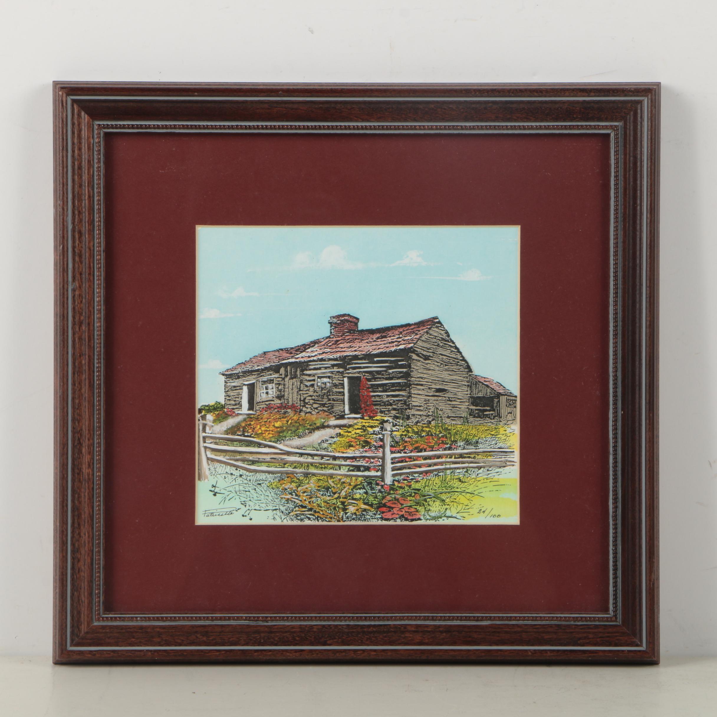 Signed Limited Edition Hand-Colored Planographic Print of Cabin