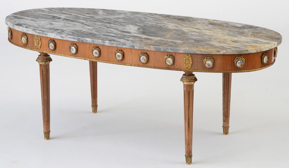 Sevrés-Style French Coffee Table with Oval Marble Top