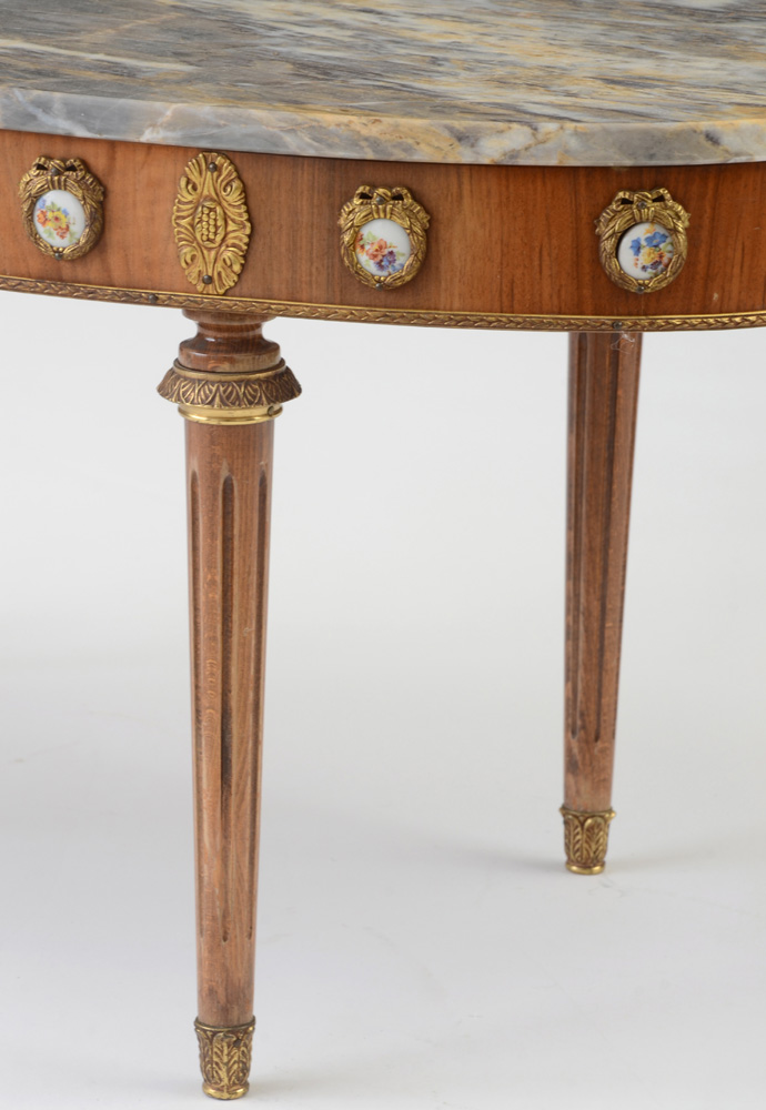 Sevrés-Style French Coffee Table with Oval Marble Top