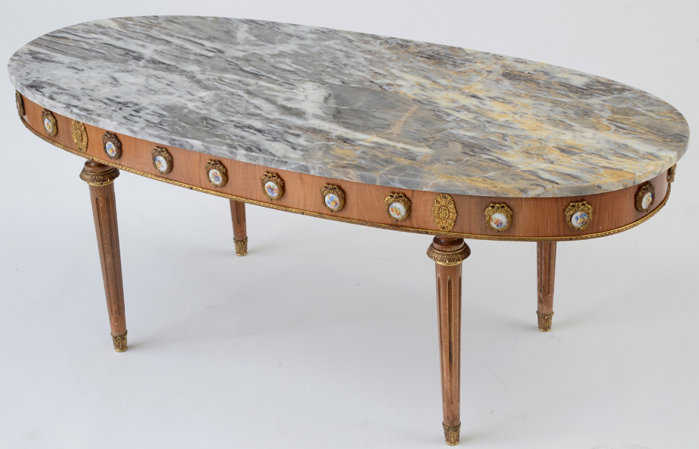 Sevrés-Style French Coffee Table with Oval Marble Top