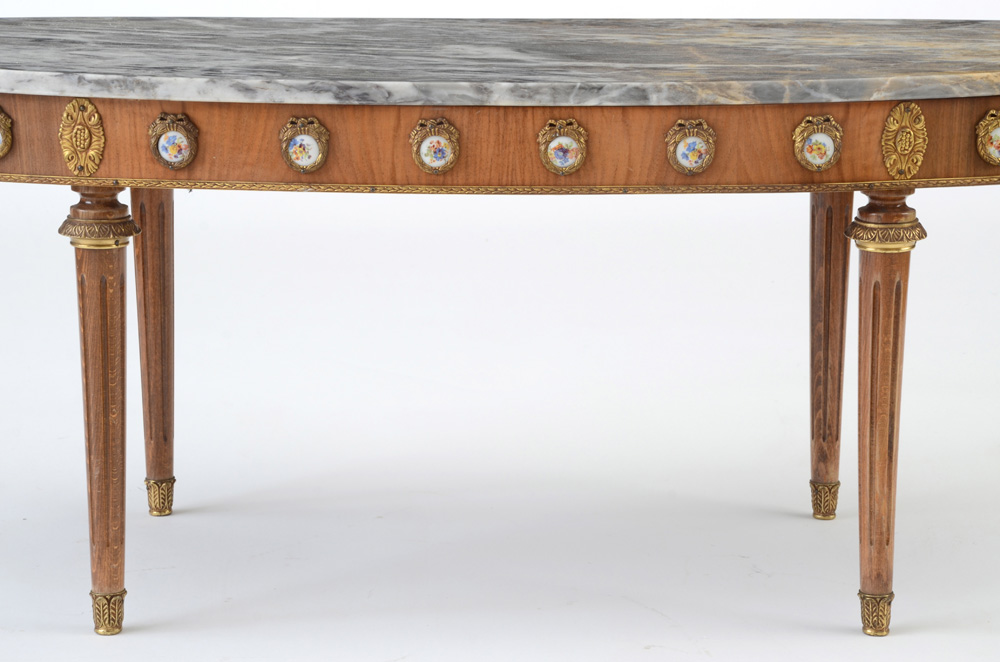 Sevrés-Style French Coffee Table with Oval Marble Top