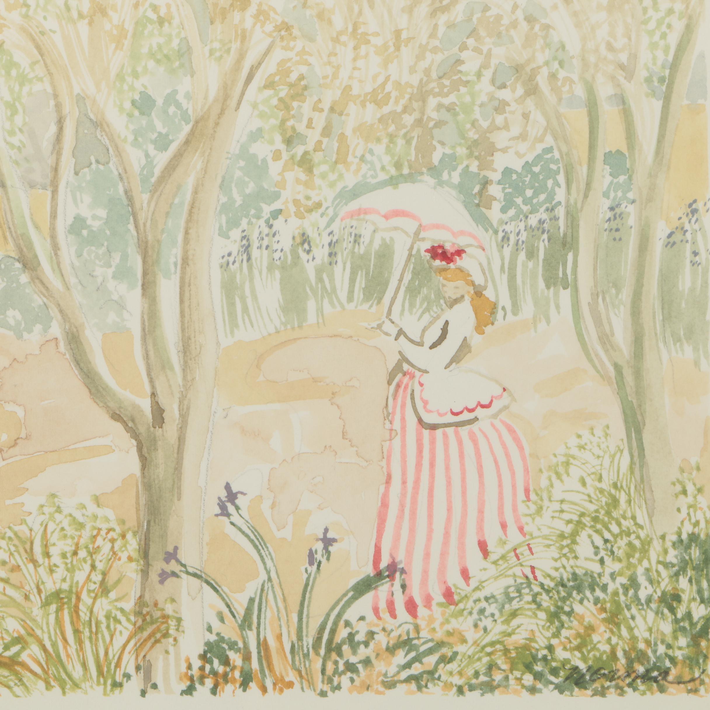 Norma Watercolor Painting on Paper of Park Scene