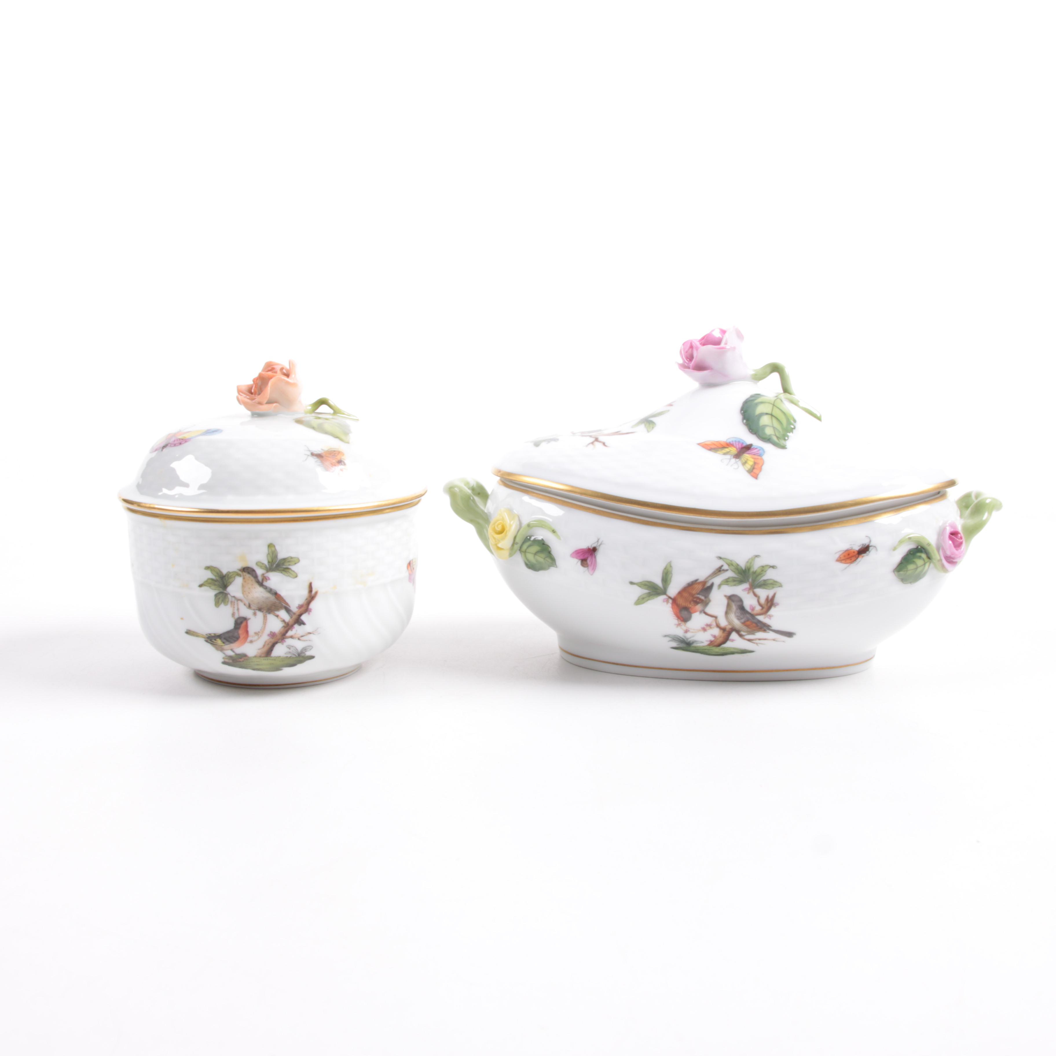 Herend "Rothschild Bird" Porcelain Lidded Containers