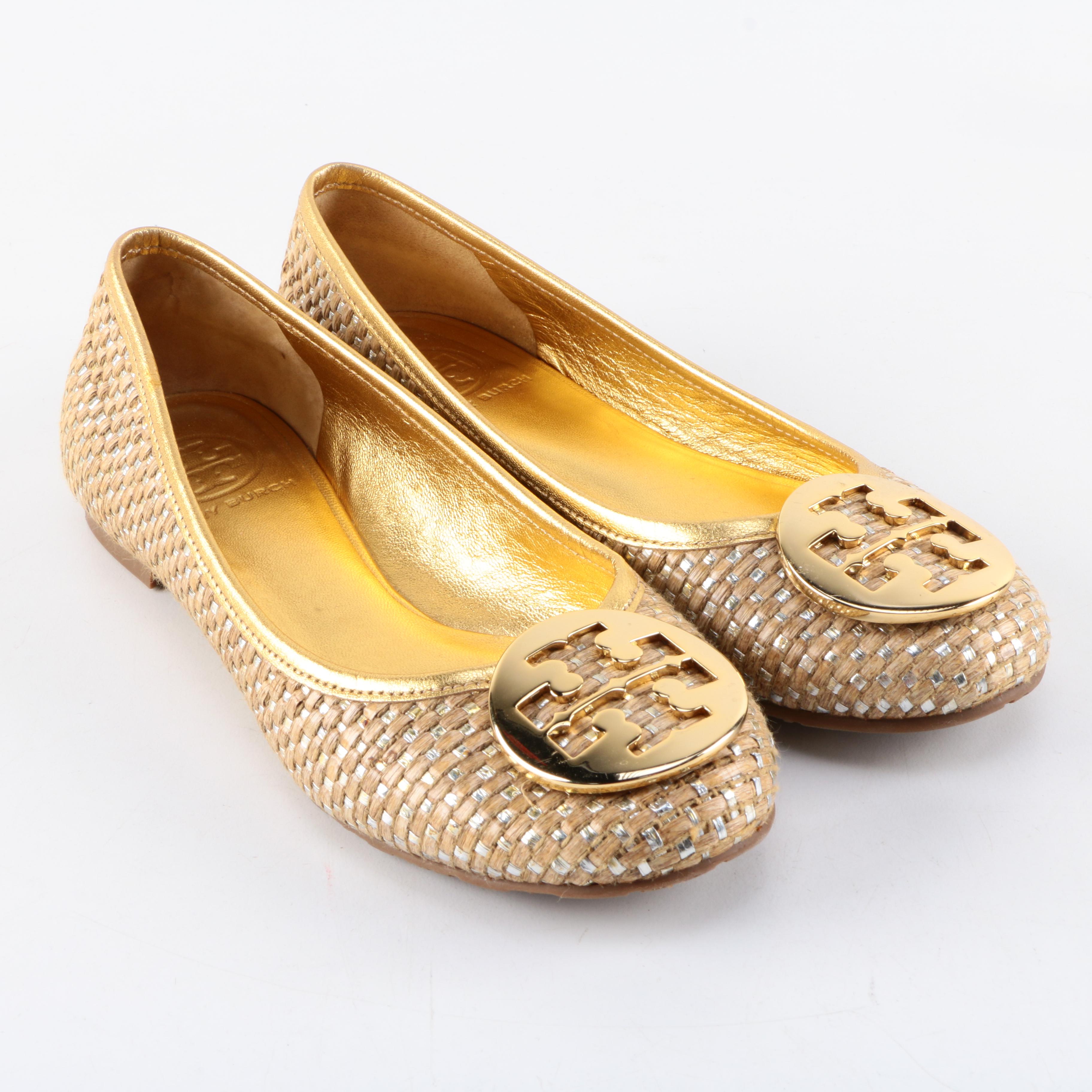 Tory Burch Metallic Gold Woven Flats