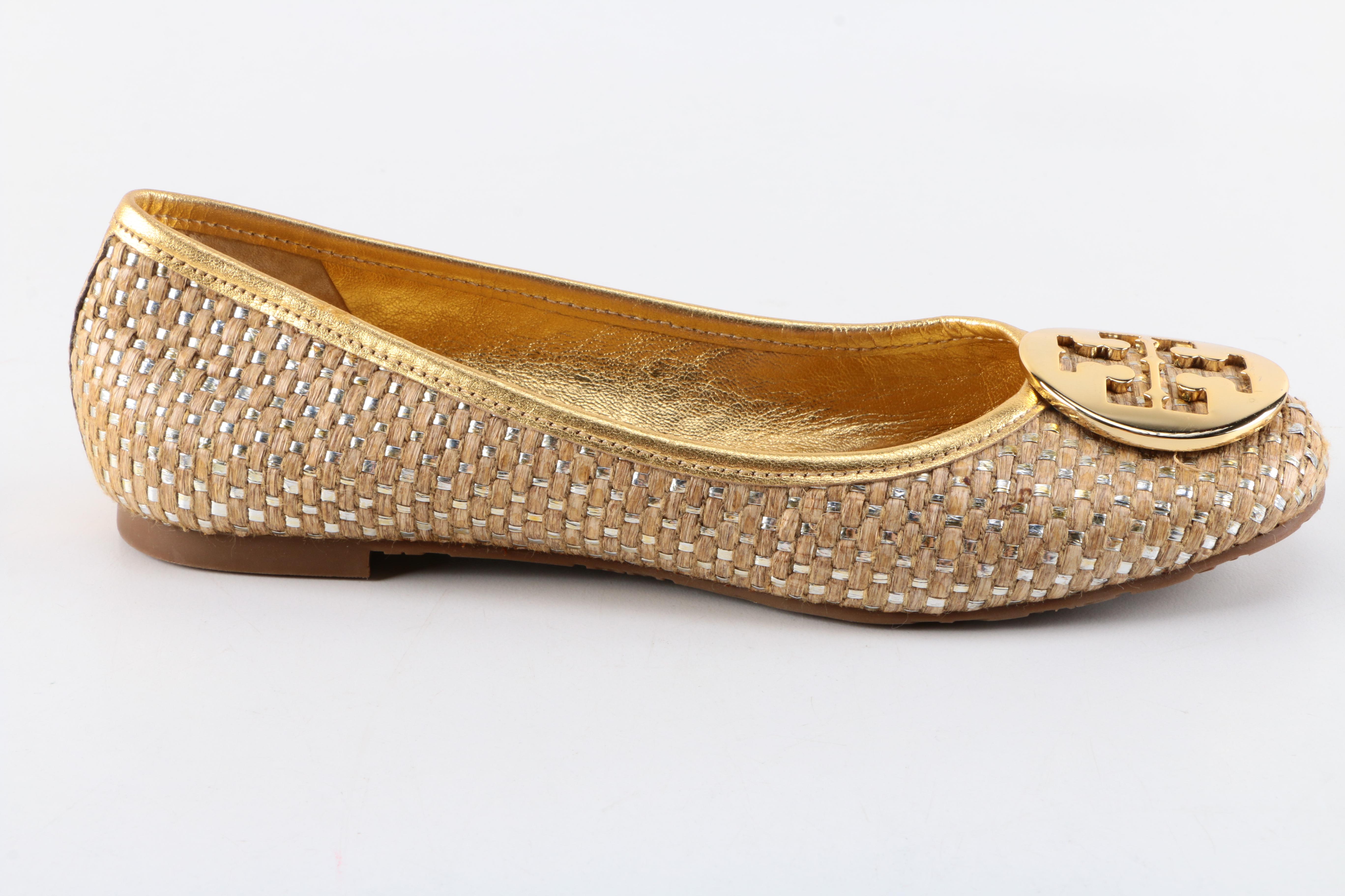 Tory Burch Metallic Gold Woven Flats