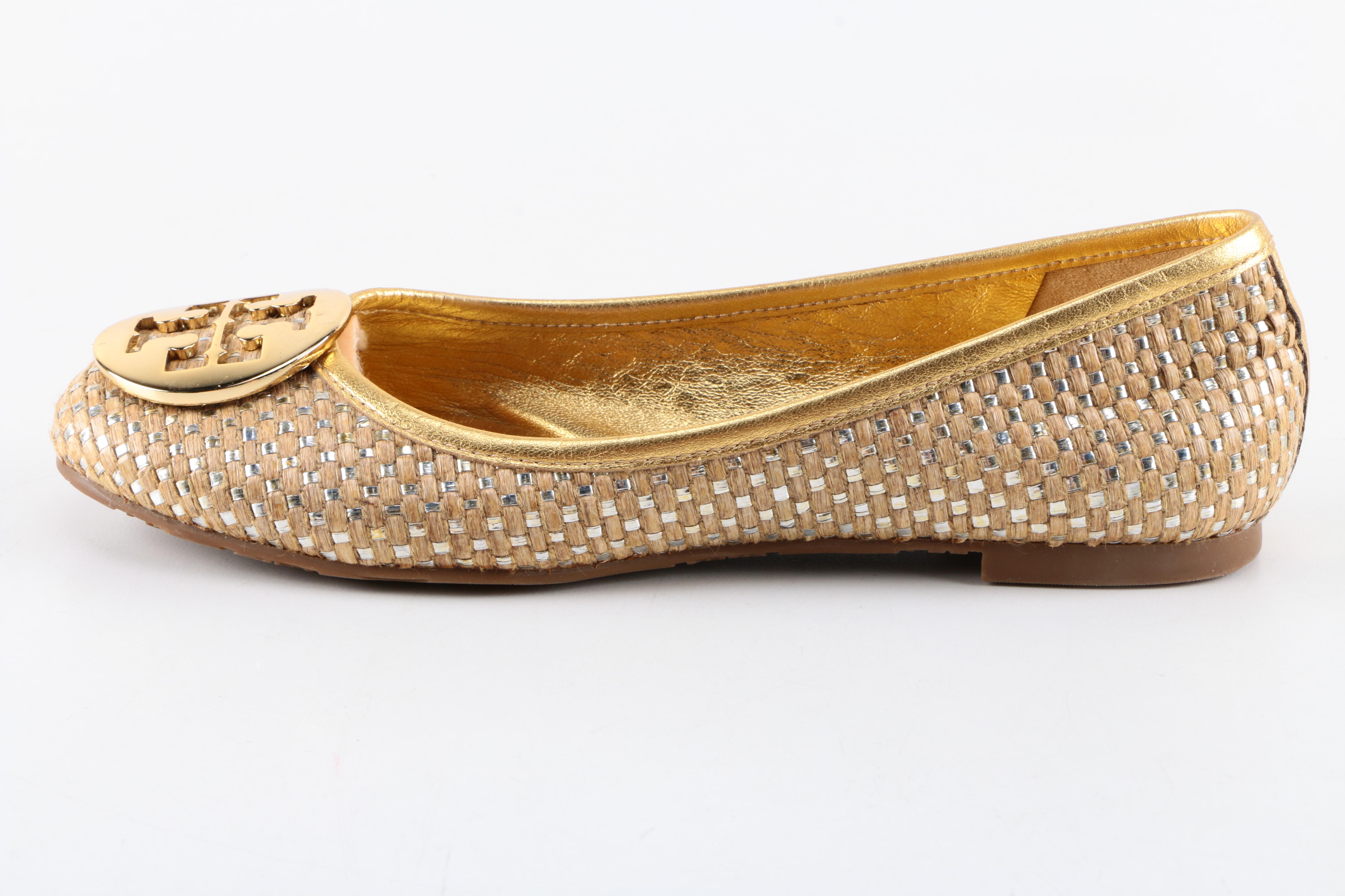 Tory Burch Metallic Gold Woven Flats